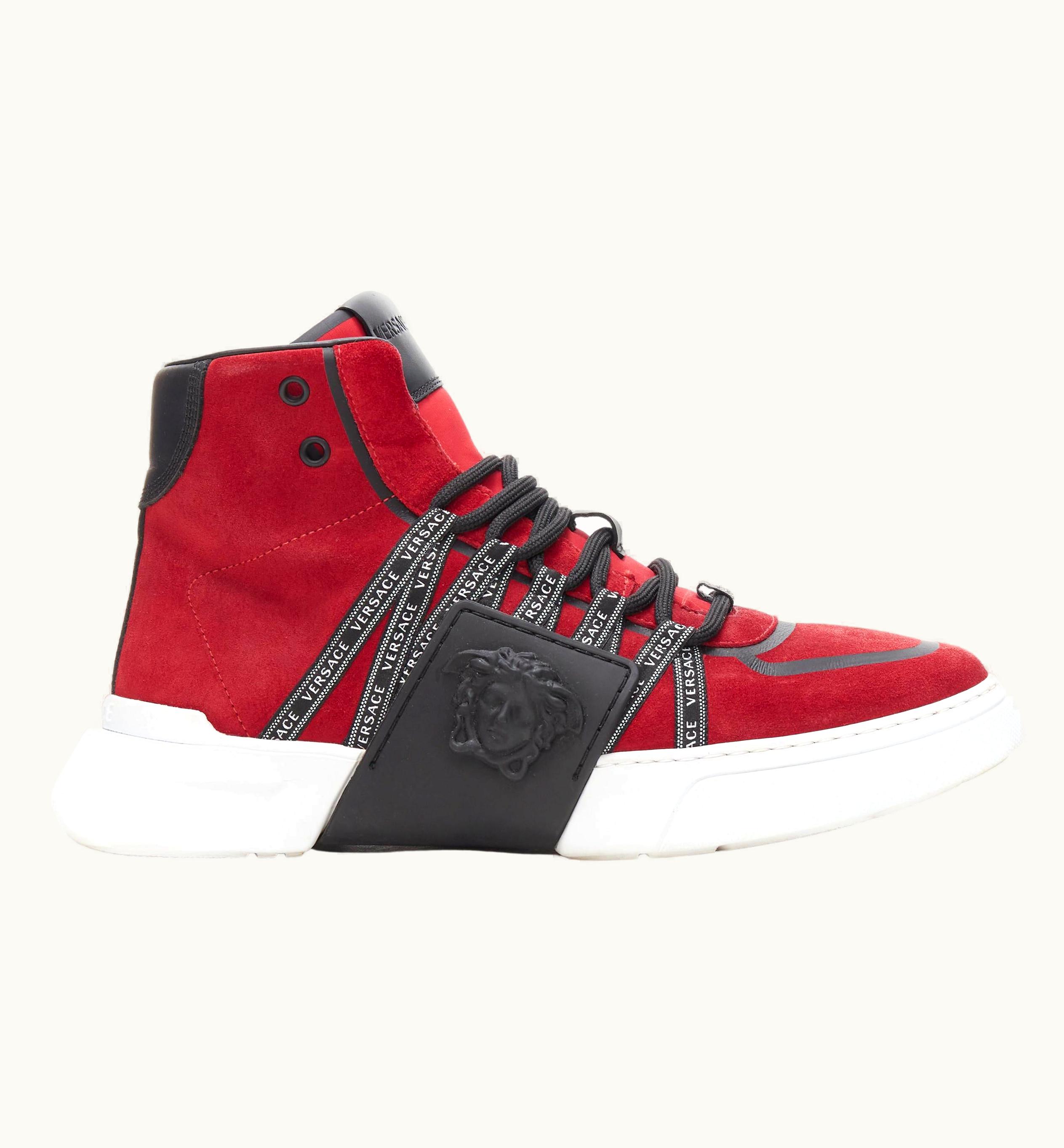 Versace Versace Red Suede Medusa Emblem Nastro Logo Ribbon High Top Sneakers