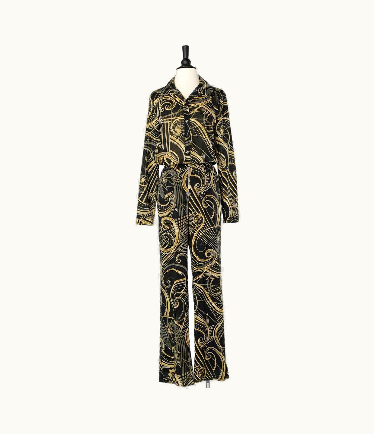 Versace Allover Printed Jumpsuit With Chain On The Waist Versace Jeans