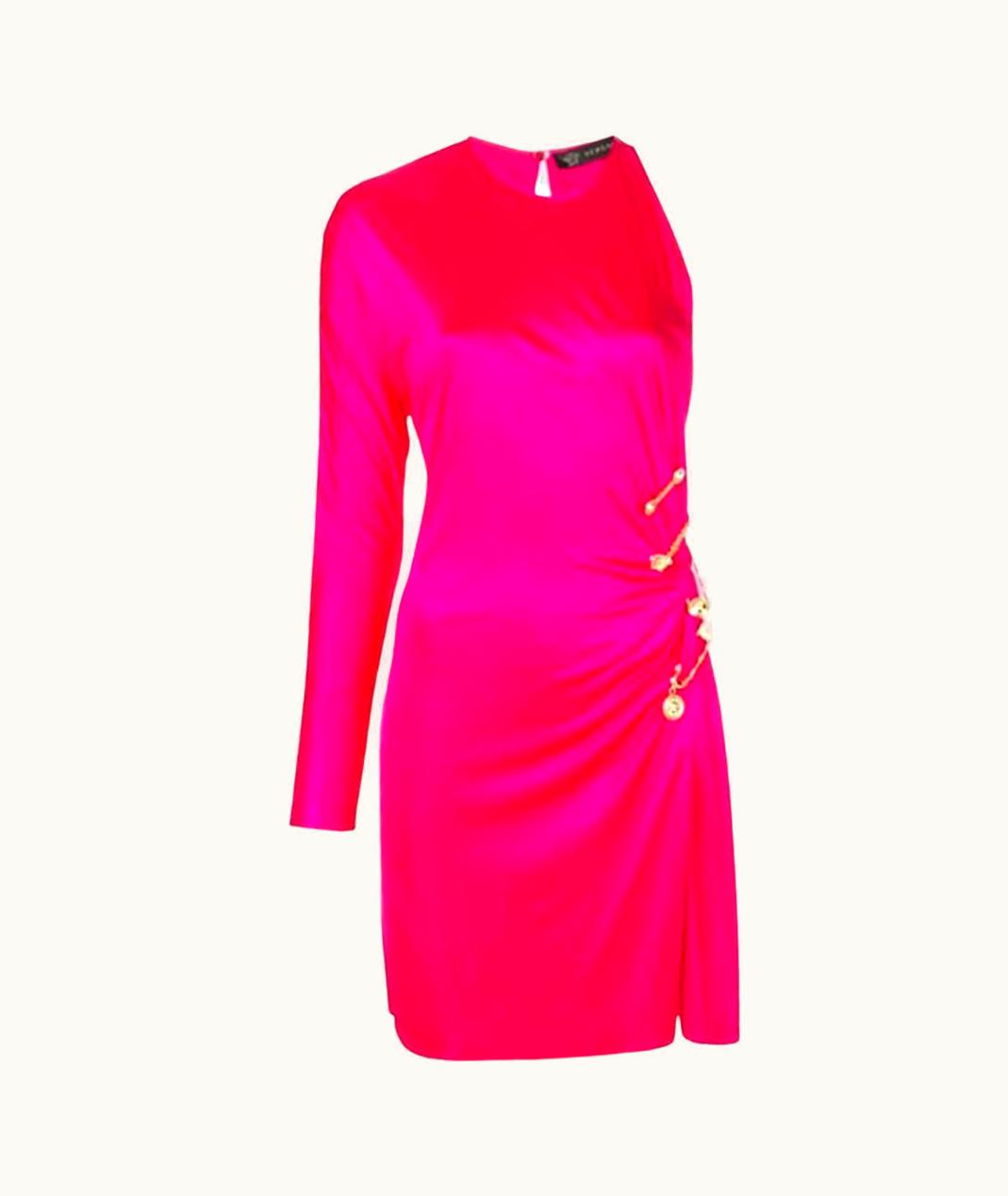 Versace Versace Magenta Color One Shoulder Mini Dress With Pins