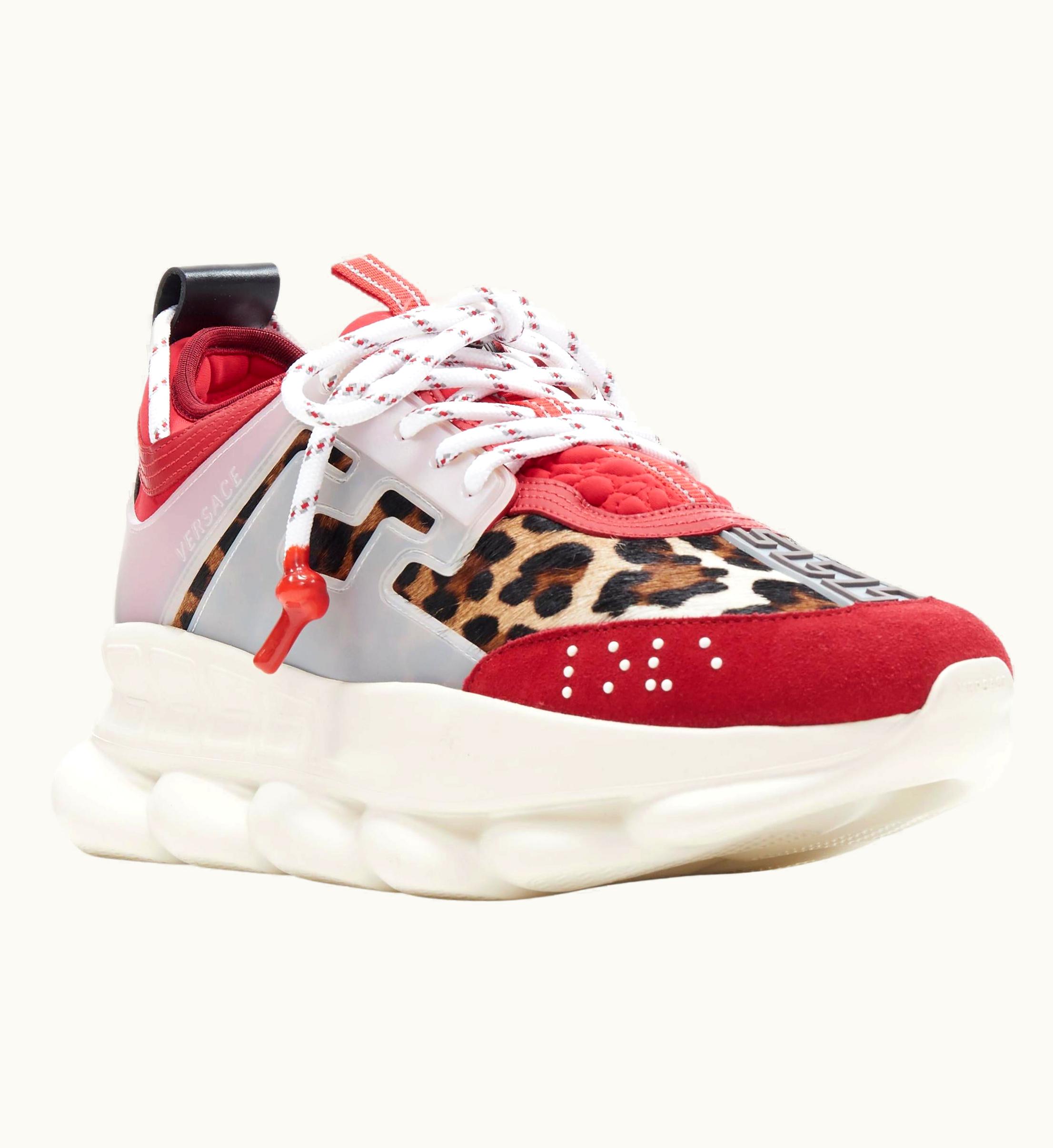 Versace Versace Chain Reaction Red Wild Leopard Low Chunky Sneaker UZ0576899