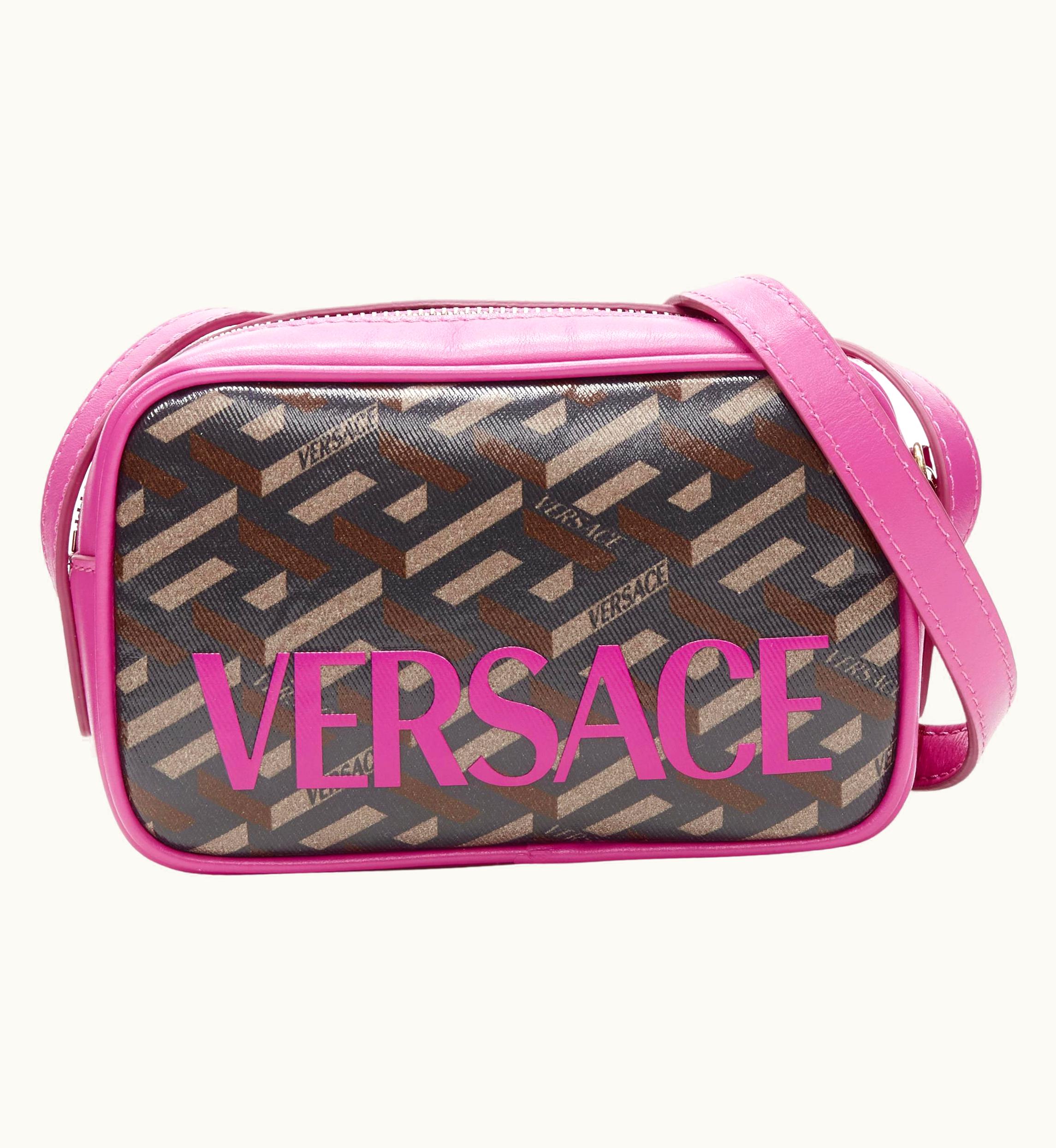 Versace Versace Medusa Smiley Graffiti La Greca Pink Leather Crossbody Camera Bag