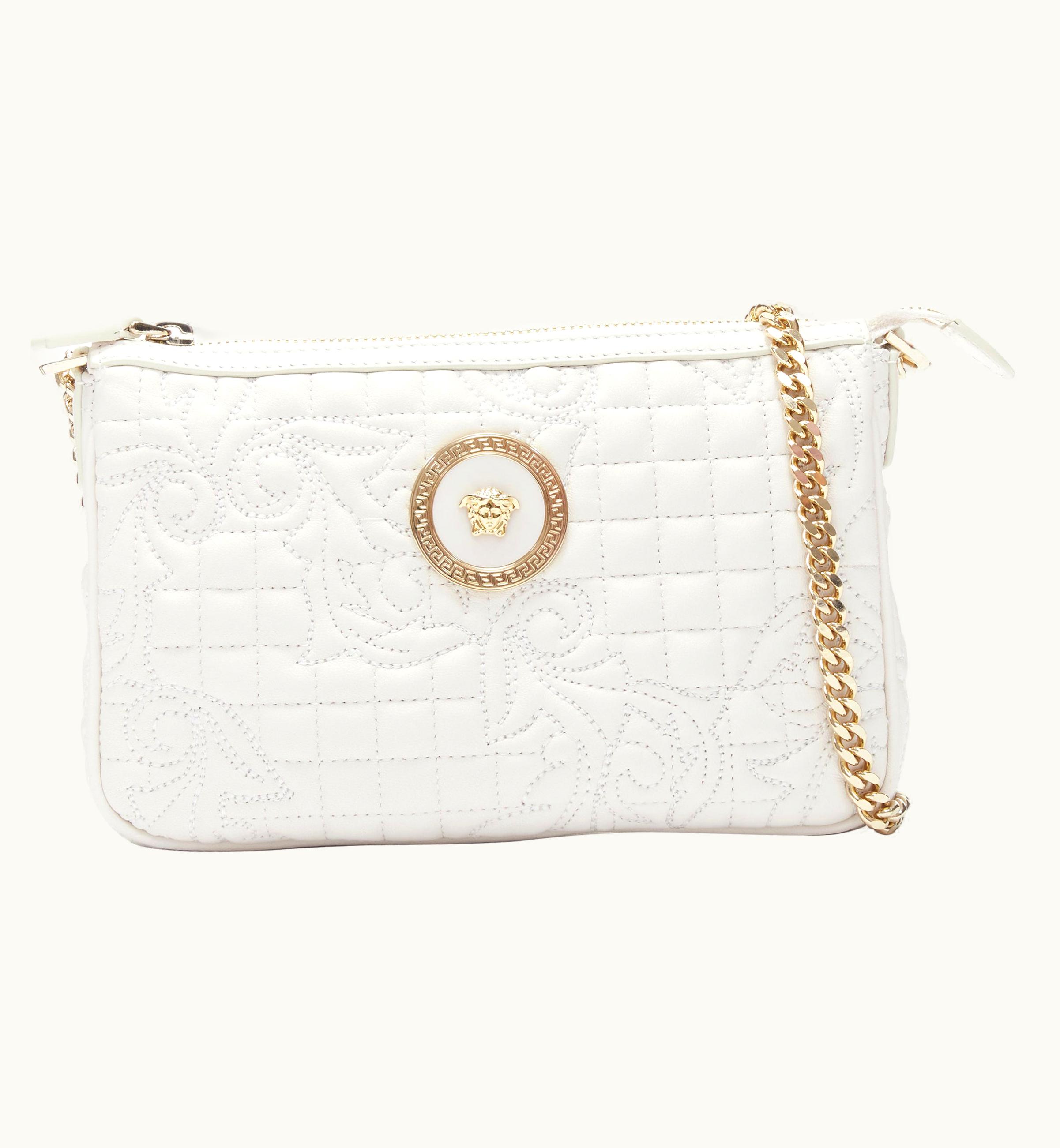 Versace Versace Vanitas White Baroque Quilted Gold Medusa Metal Chain Crossbody Bag