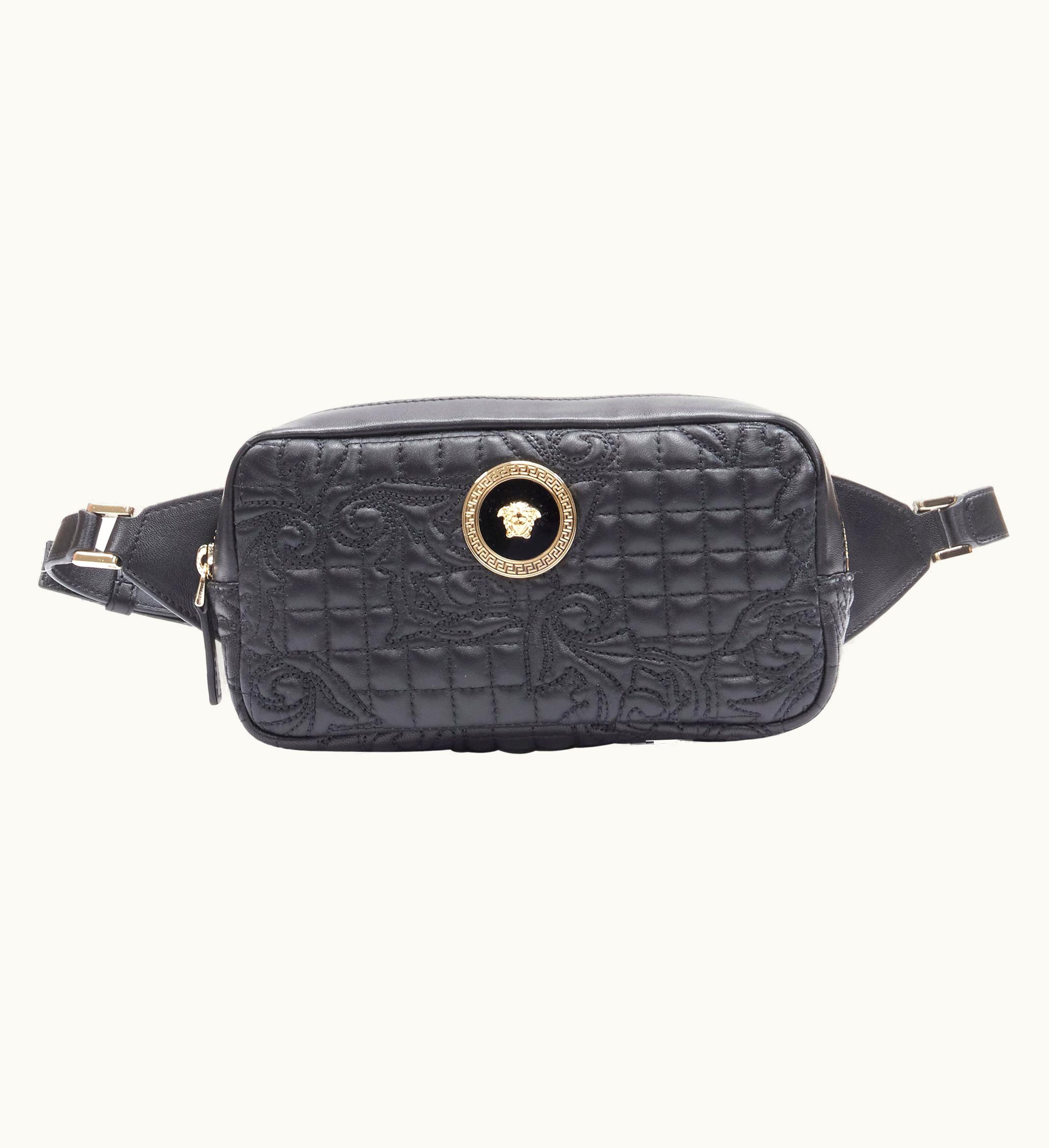 Versace Versace Vanitas Baroque Quilted Black Leather Gold Medusa Crossbody Belt Bag