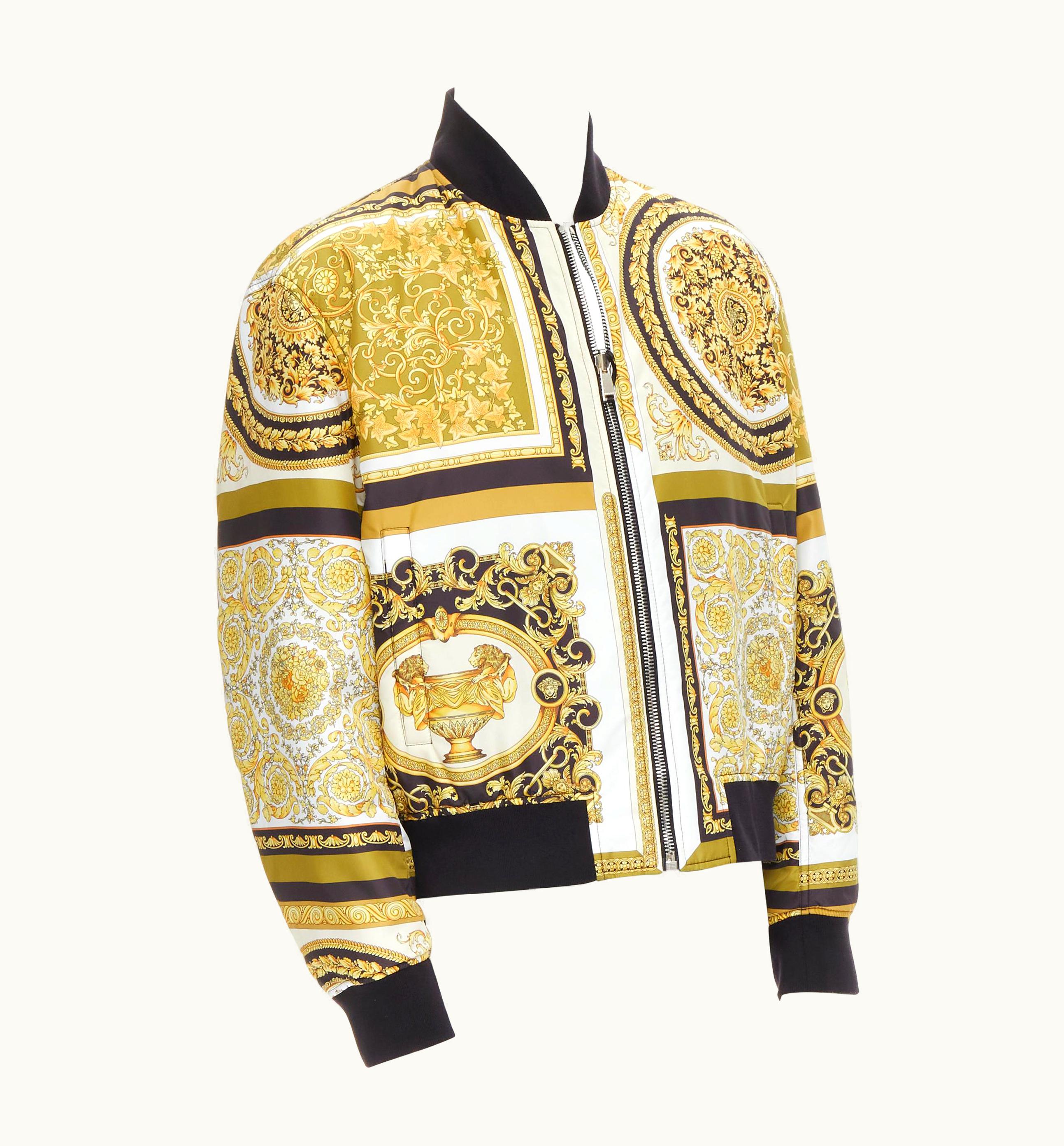 Versace Versace Reversible Signature Mosaic Barocco Gold Nylon Bomber Jacket