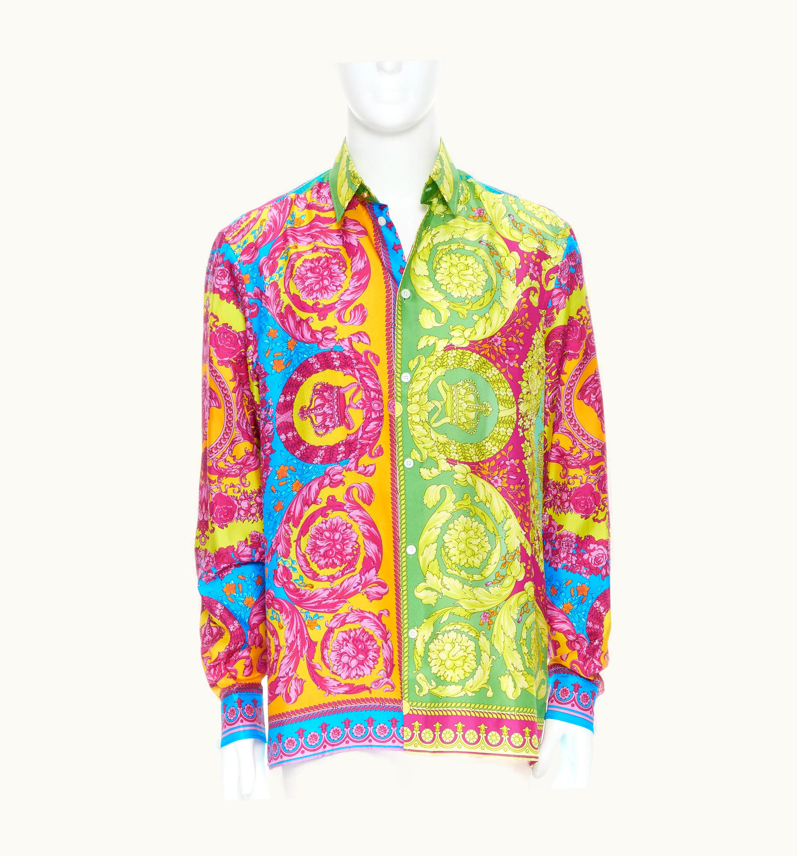 Versace Versace Pop Neon Barocco Technicolor Baroque Print Silk Shirt