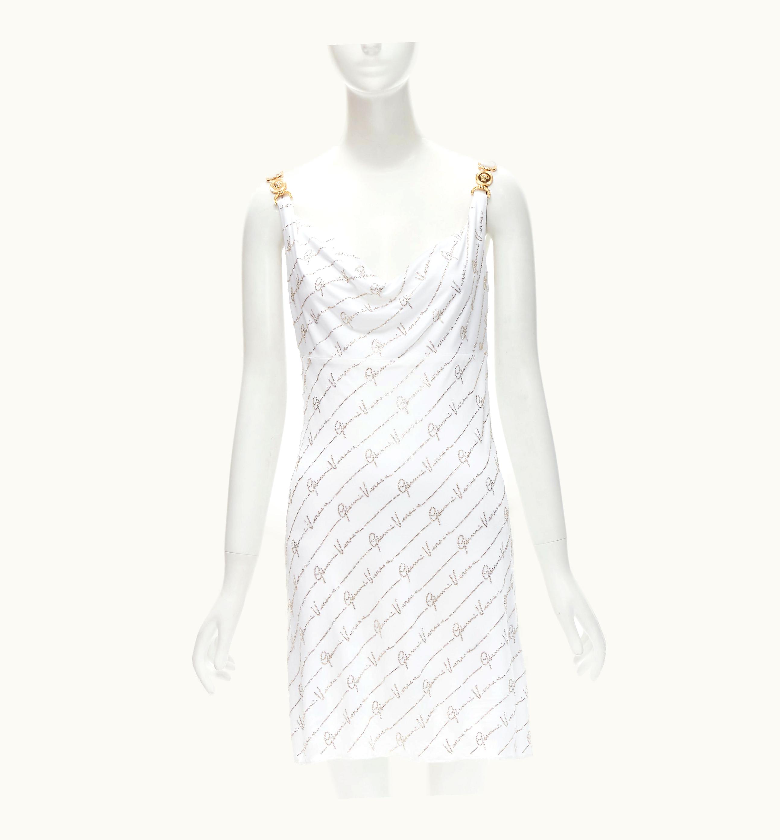 Versace Versace Gianni Signature White Silver Crystal Encrusted Medusa Dress UZ0576924