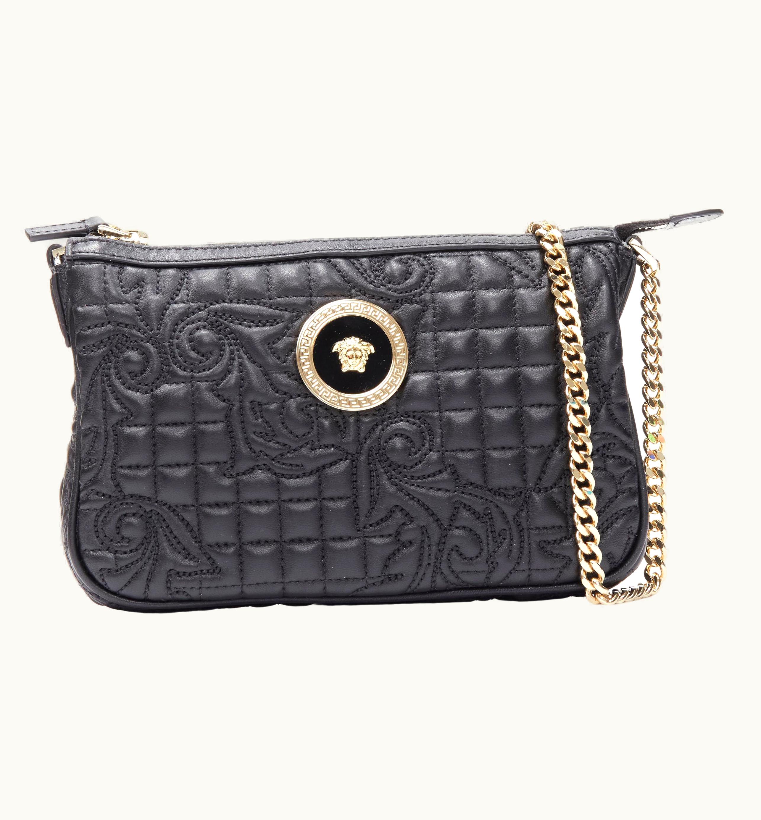 Versace Versace Vanitas Quilted Black Baroque Gold Medusa Metal Chain Crossbody Bag UZ0576926