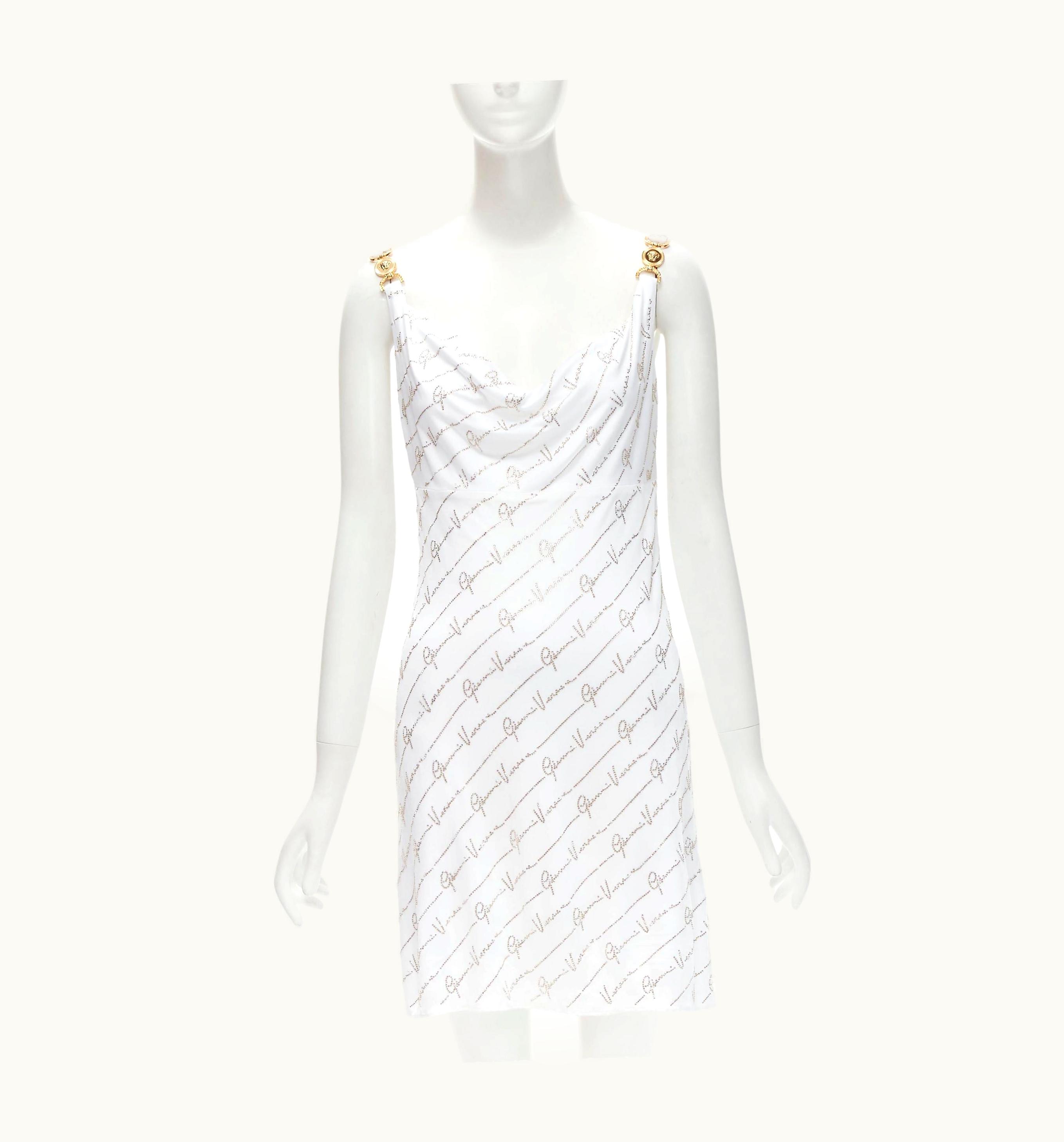 Versace Versace Gianni Signature White Silver Crystal Encrusted Medusa Dress UZ0576931