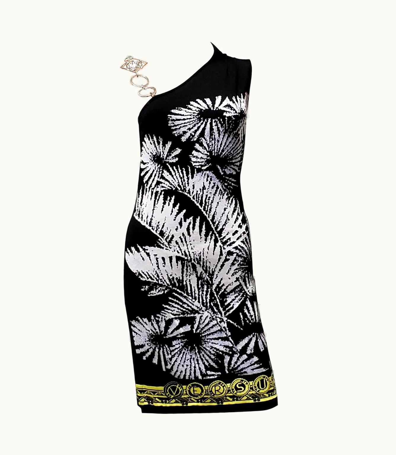 Versace Versus Versace Asymmetric Black Knit Dress w/SILVER Lion Chain