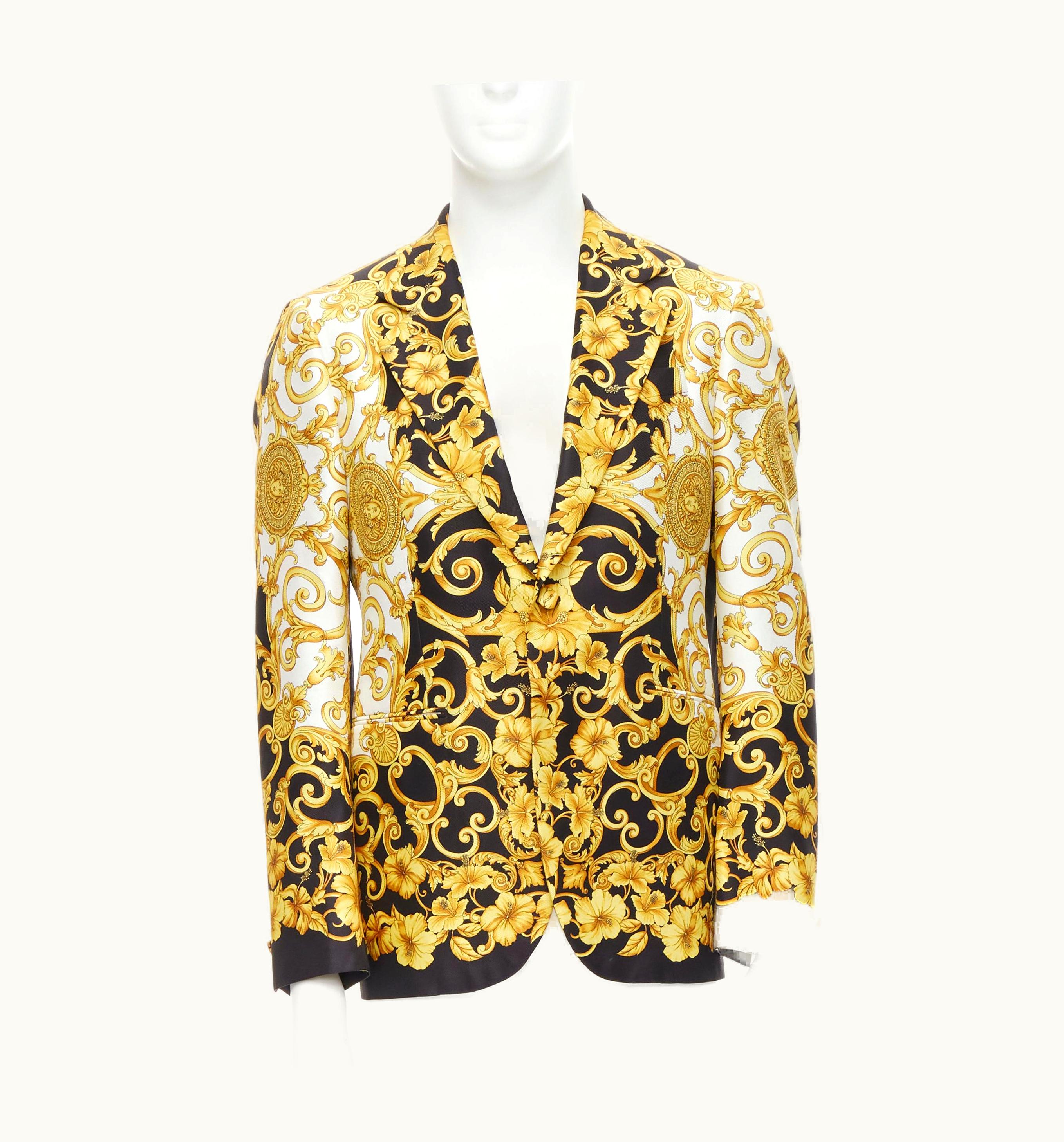 Versace Rare Versace Barocco Hibiscus Medusa Medallion Black Gold Palazzo Blazer