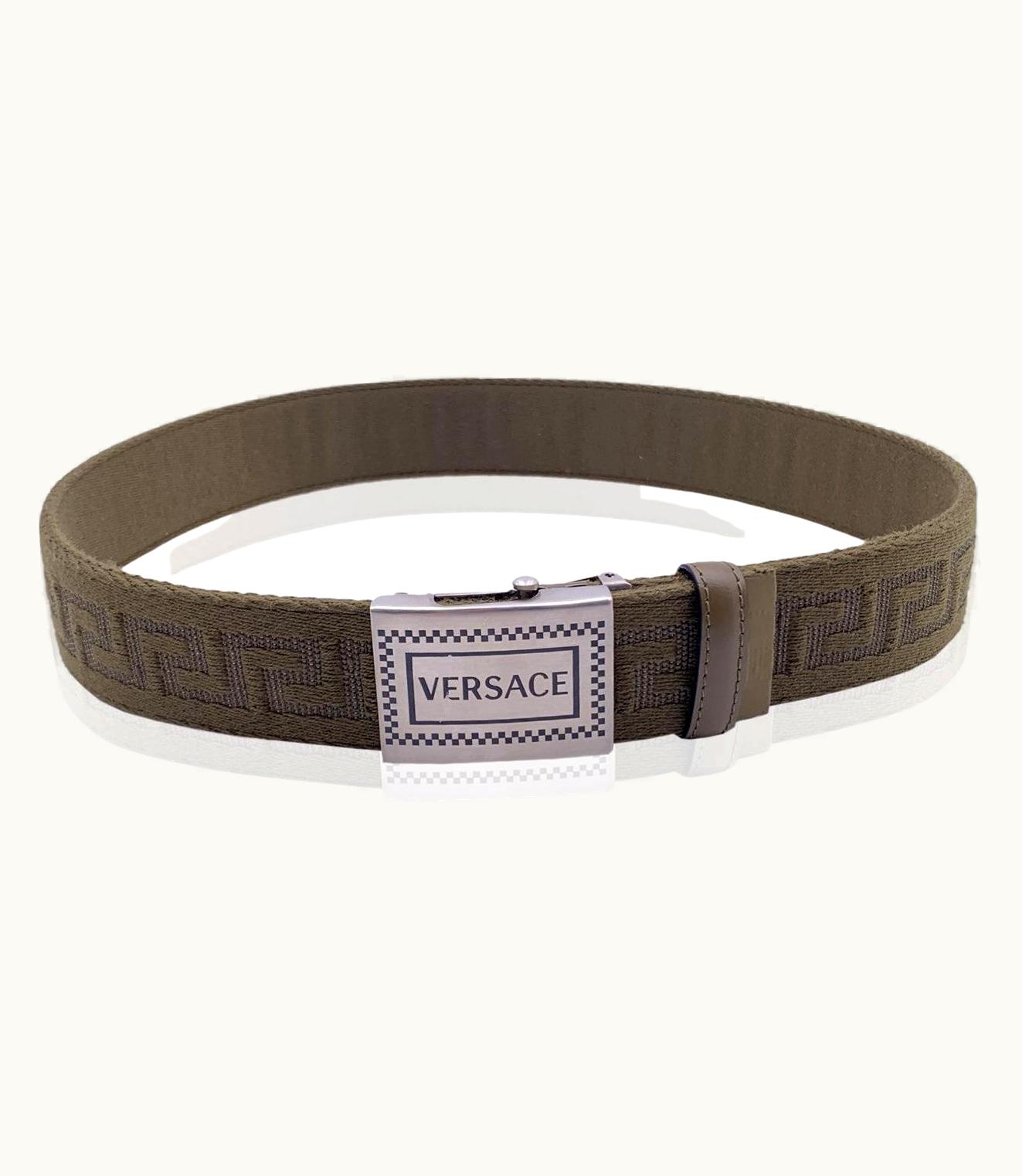 Versace Versace Green Canvas Greek Pattern Unisex Adjustable Belt 0/32