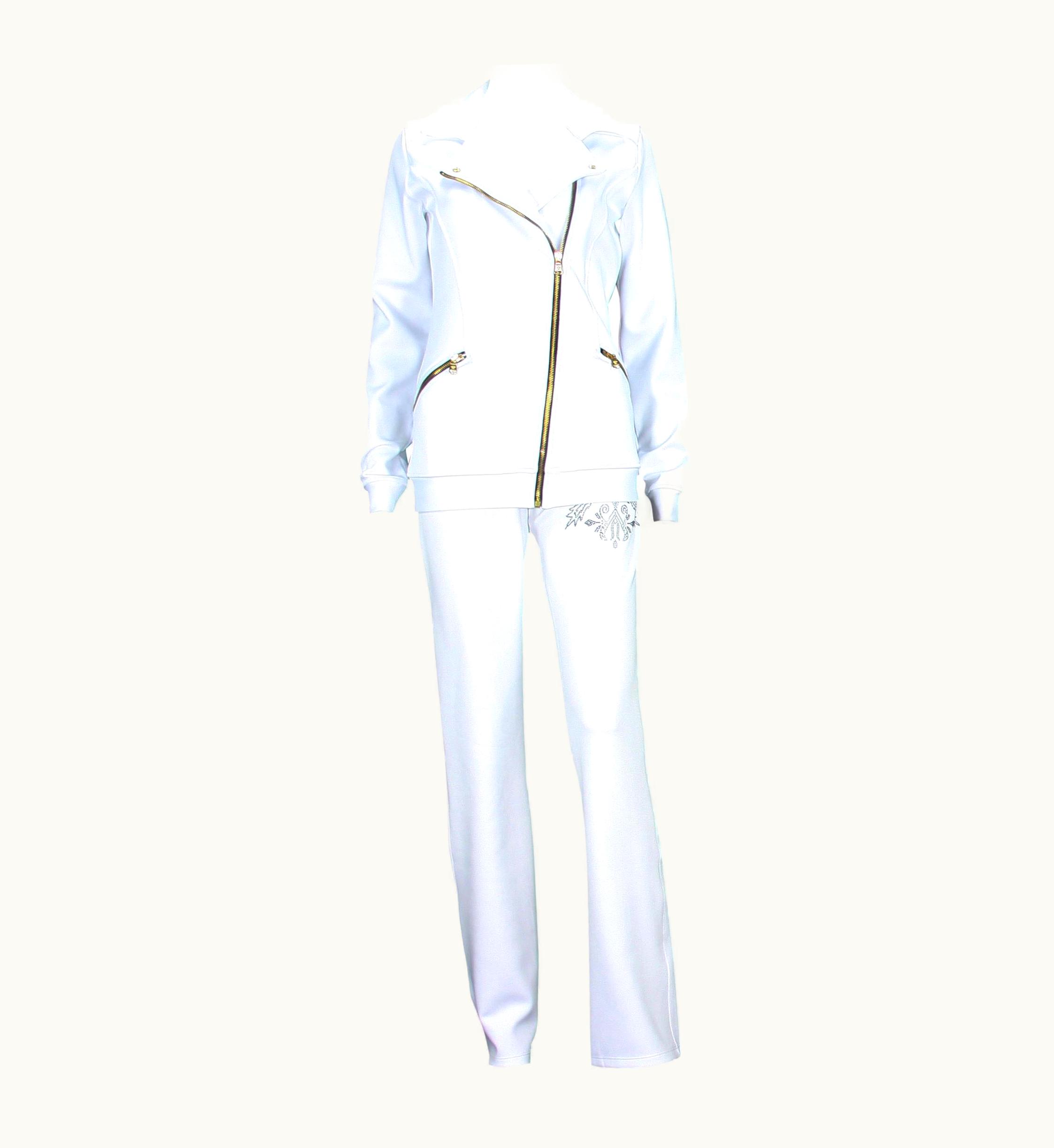 Versace Versace Women' White Gym Pant Suit With Crystal Embellishment