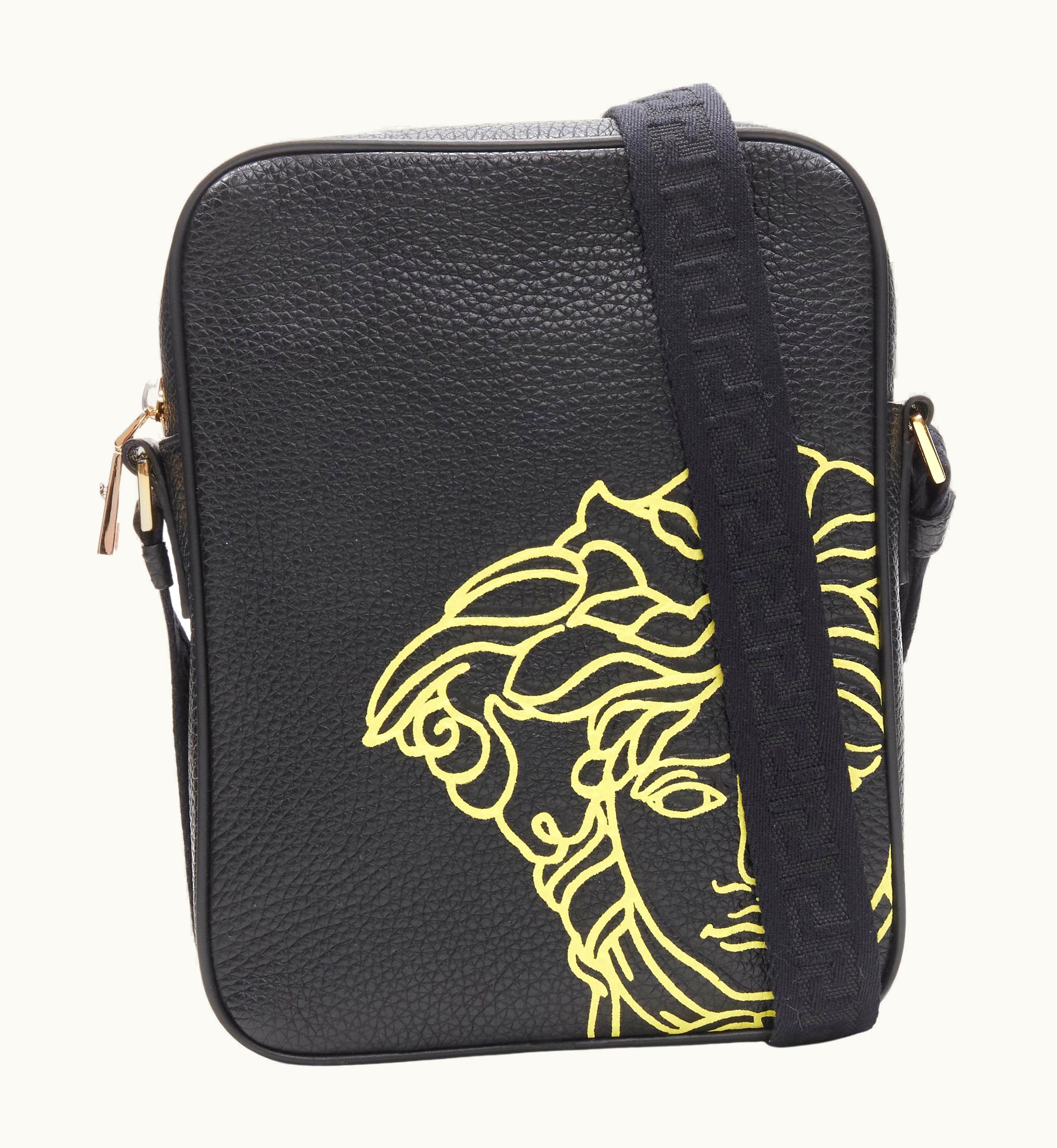 Versace Versace Pop Medusa Black Yellow Calf Leather Greca Crossbody Messenger Bag