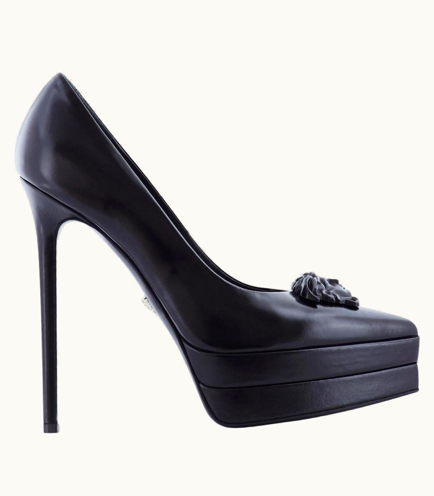 Versace Versace Black Leather With Black Medusa Head Palazzo Platform Pump UZ0576971