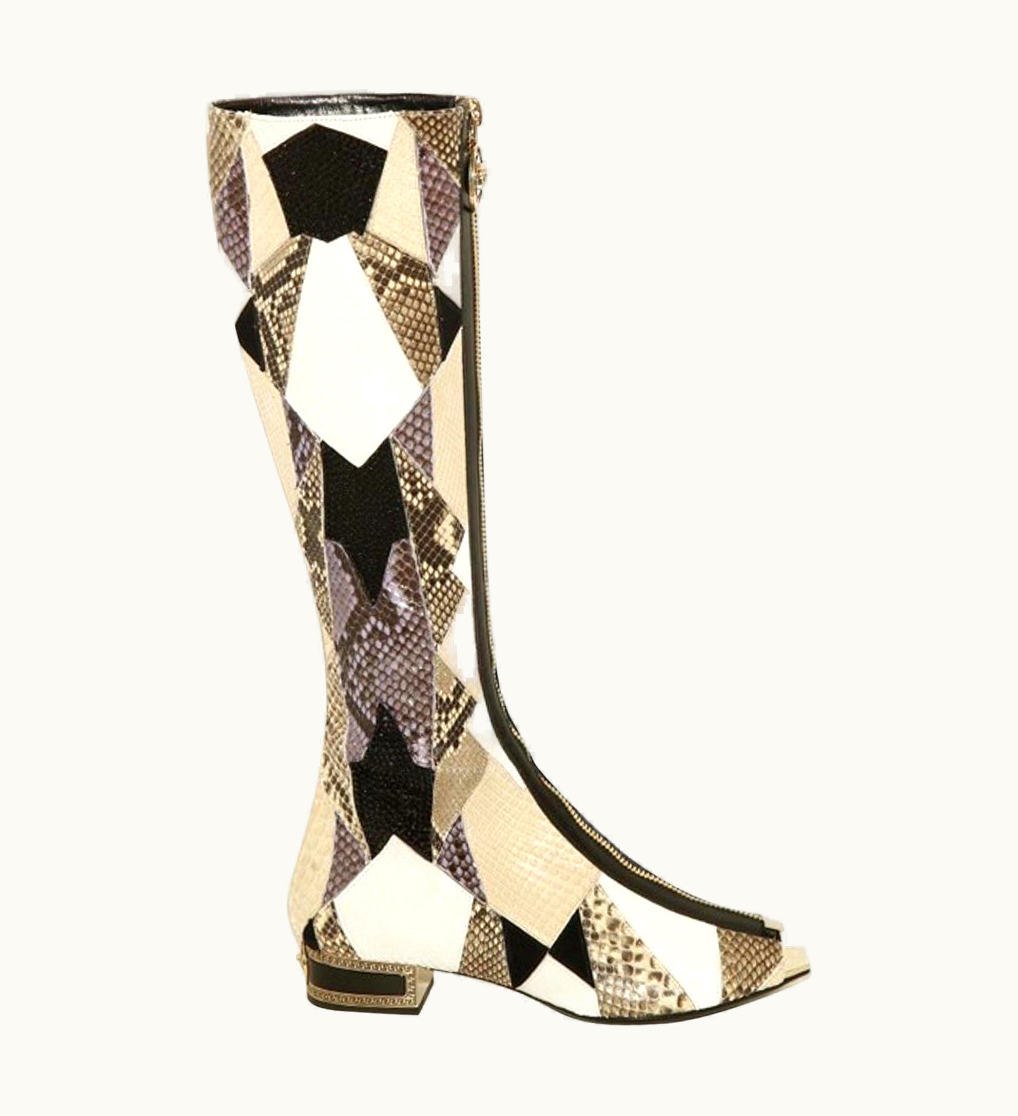 Versace Versace Crystal Embelished Python Gladiator Boots With Open Toe