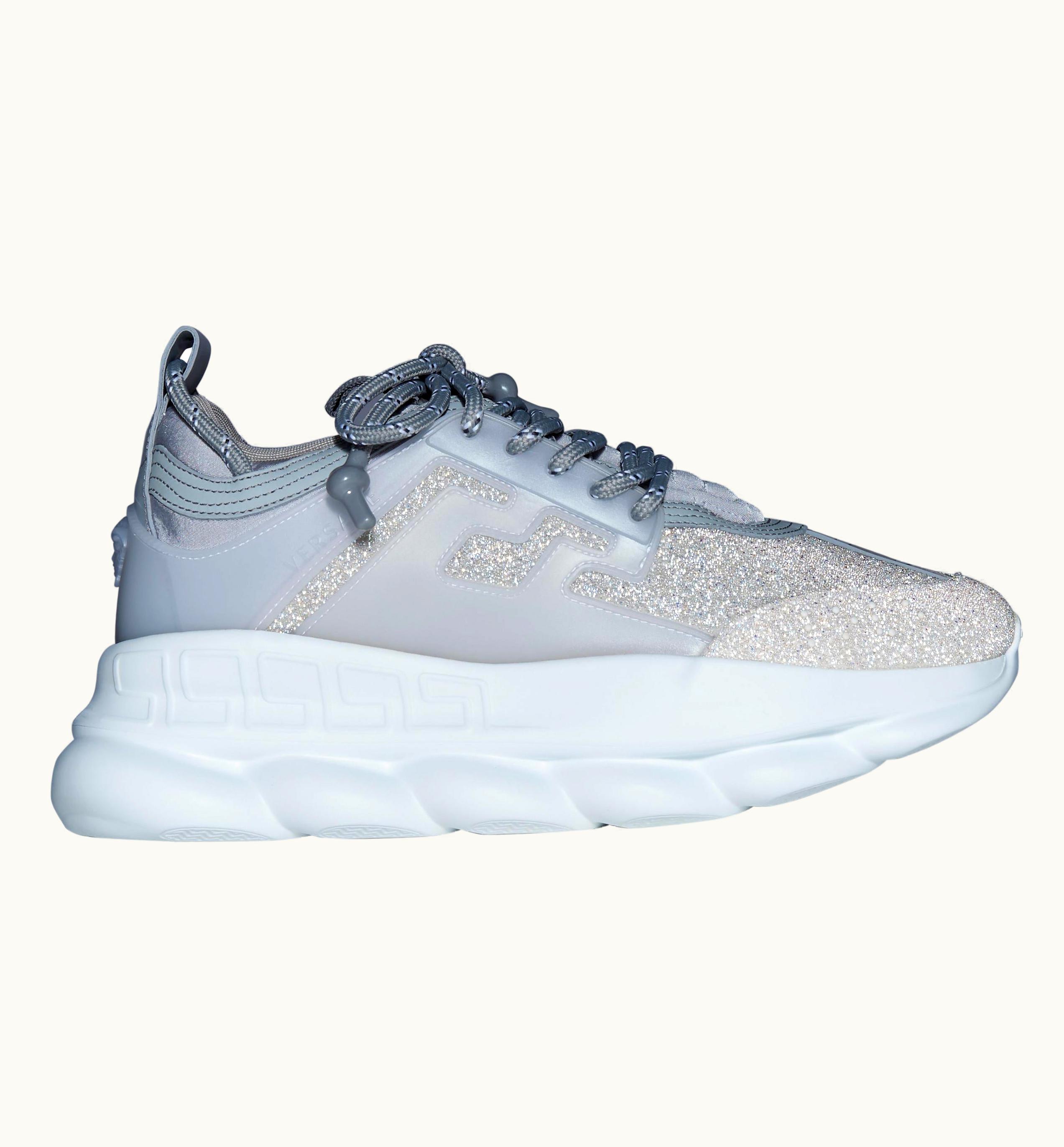 Versace Versace Chain Reaction Reflective Silver Crystal Rhinestone Sneaker UZ0576984