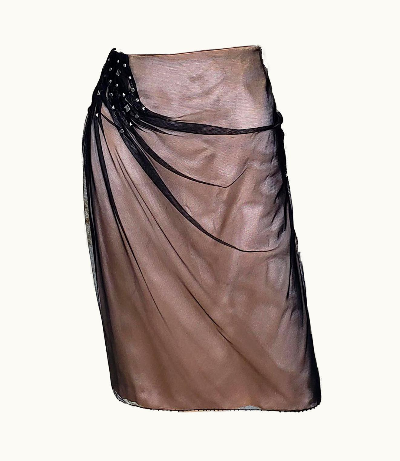 Gianni Versace Couture Vintage Gianni Versace Beige And Black Tulle Midi Skirt