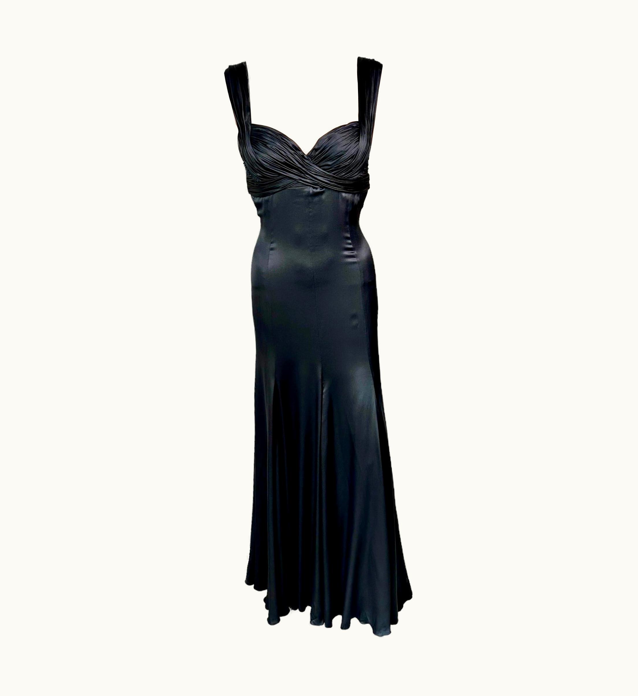 Versace Versace S/S 2006 Bustier High Slit Silk Black Evening Dress Gown