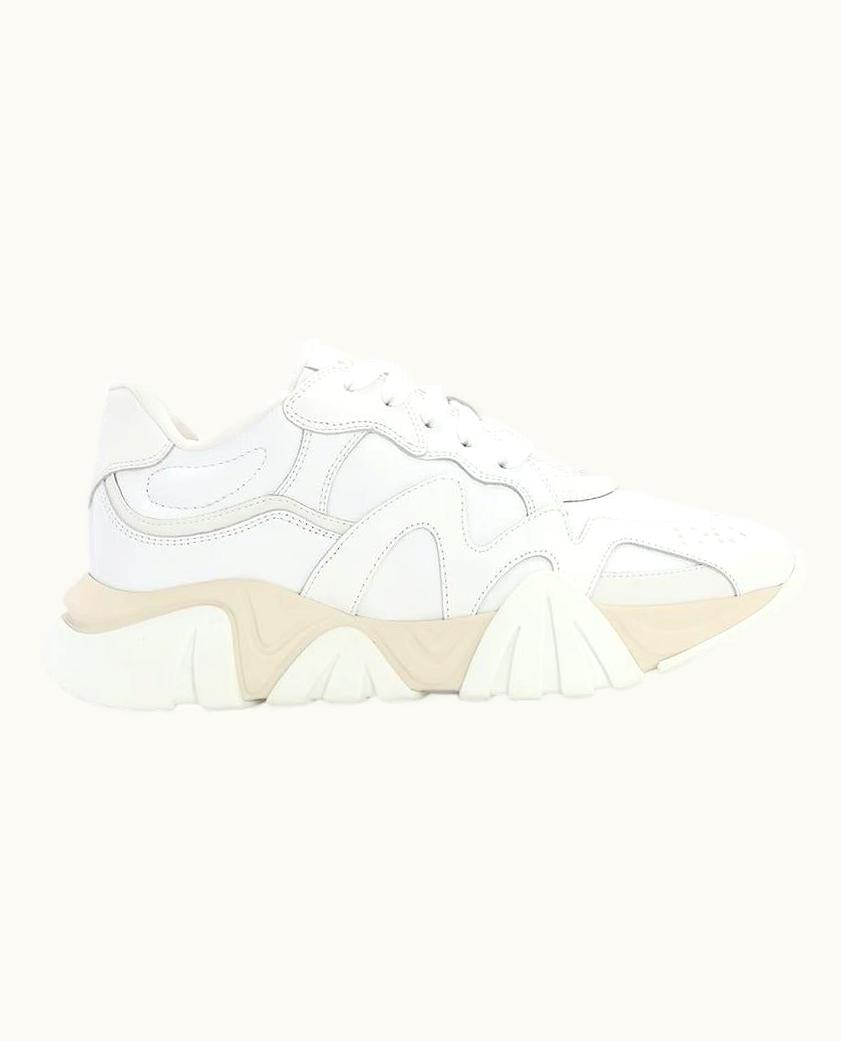 Versace Versace Mens White And Beige Leather/Canvas Squalo Sneakers UZ0577005