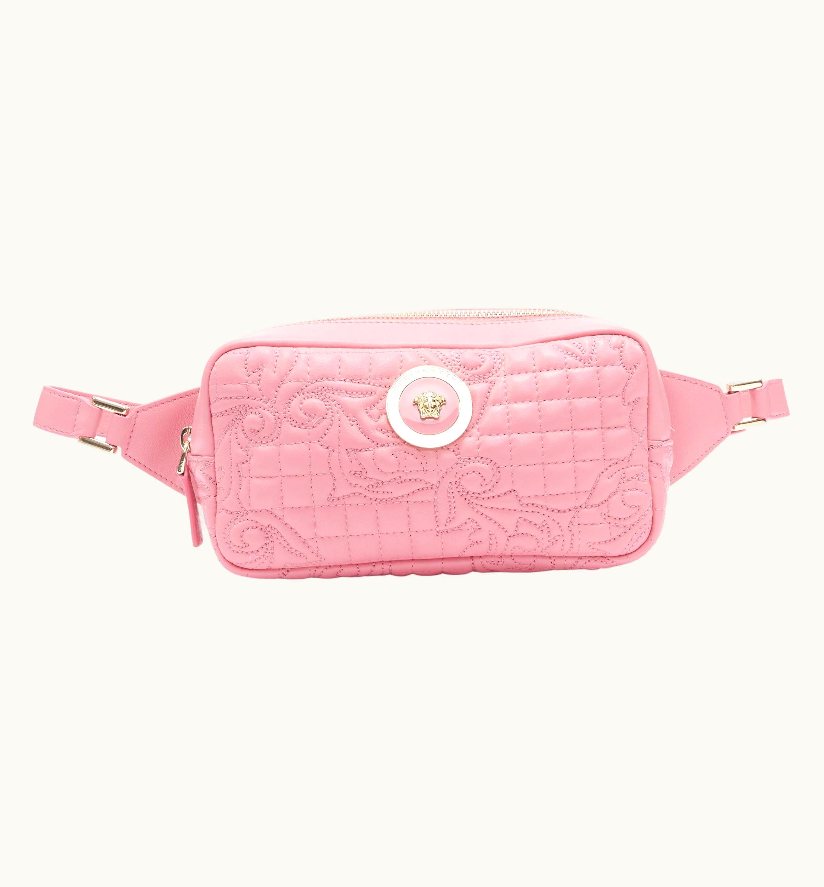 Versace Versace Vanitas Baroque Quilted Pink Leather Gold Medusa Crossbody Waist Bag UZ0577006