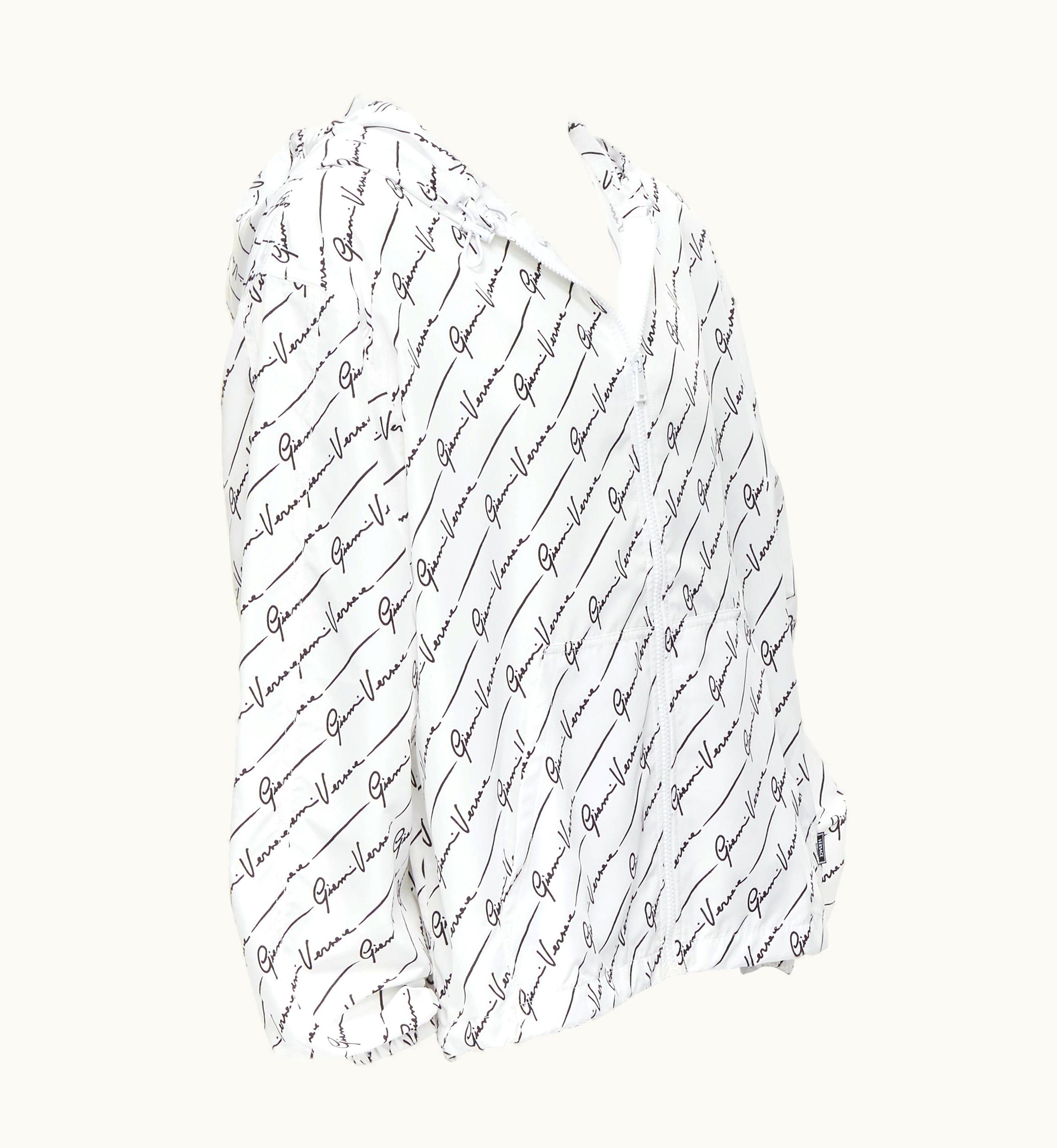 Versace Versace Gianni Signature White Black Nylon Hooded Windbreaker Jacket UZ0577007