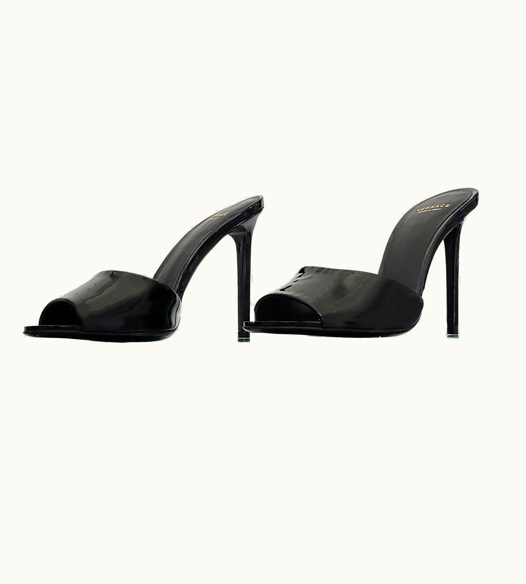 Versace Resort 2016 Versace Black Patent Leather Mule Sandals Shoes