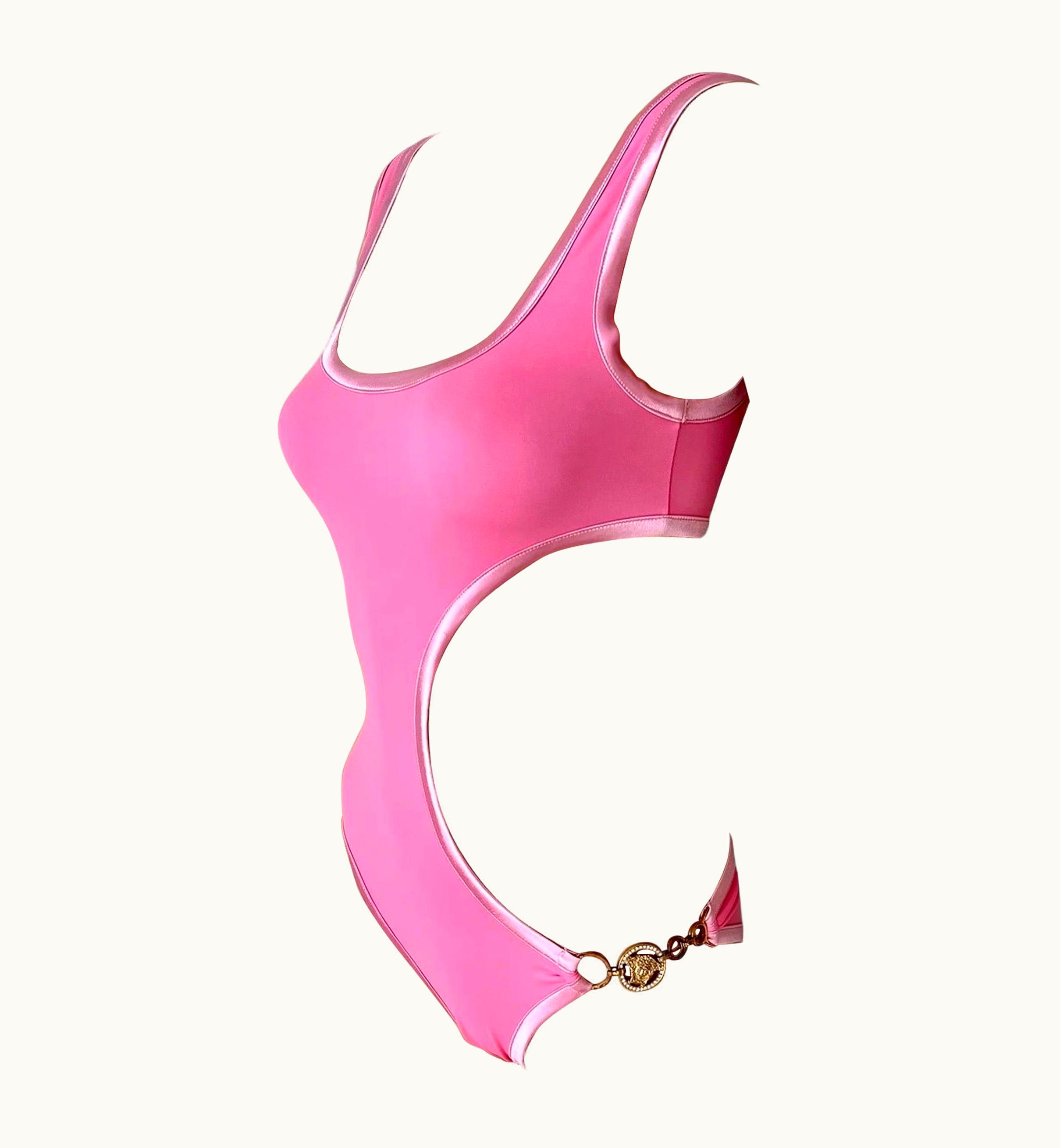 Versace Versace S/S 2005 Cutout Crystal Embellished Logo One-Piece Swimwear Swimsuit