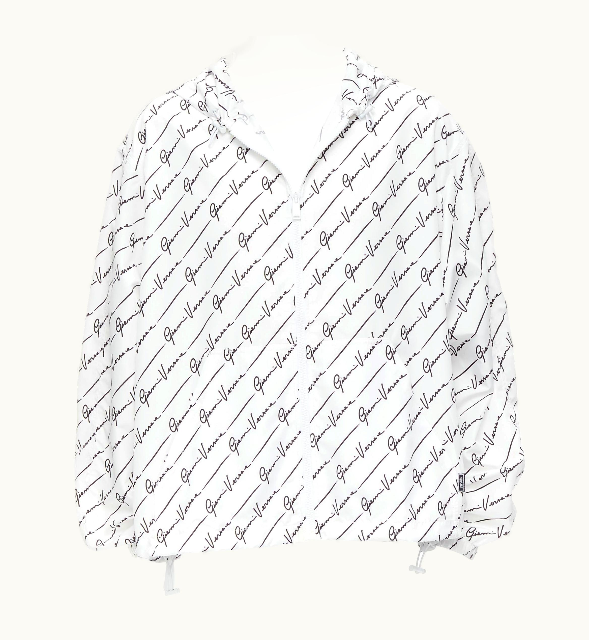 Versace Versace Gianni Signature White Nylon Hooded Windbreaker Jacket UZ0577022