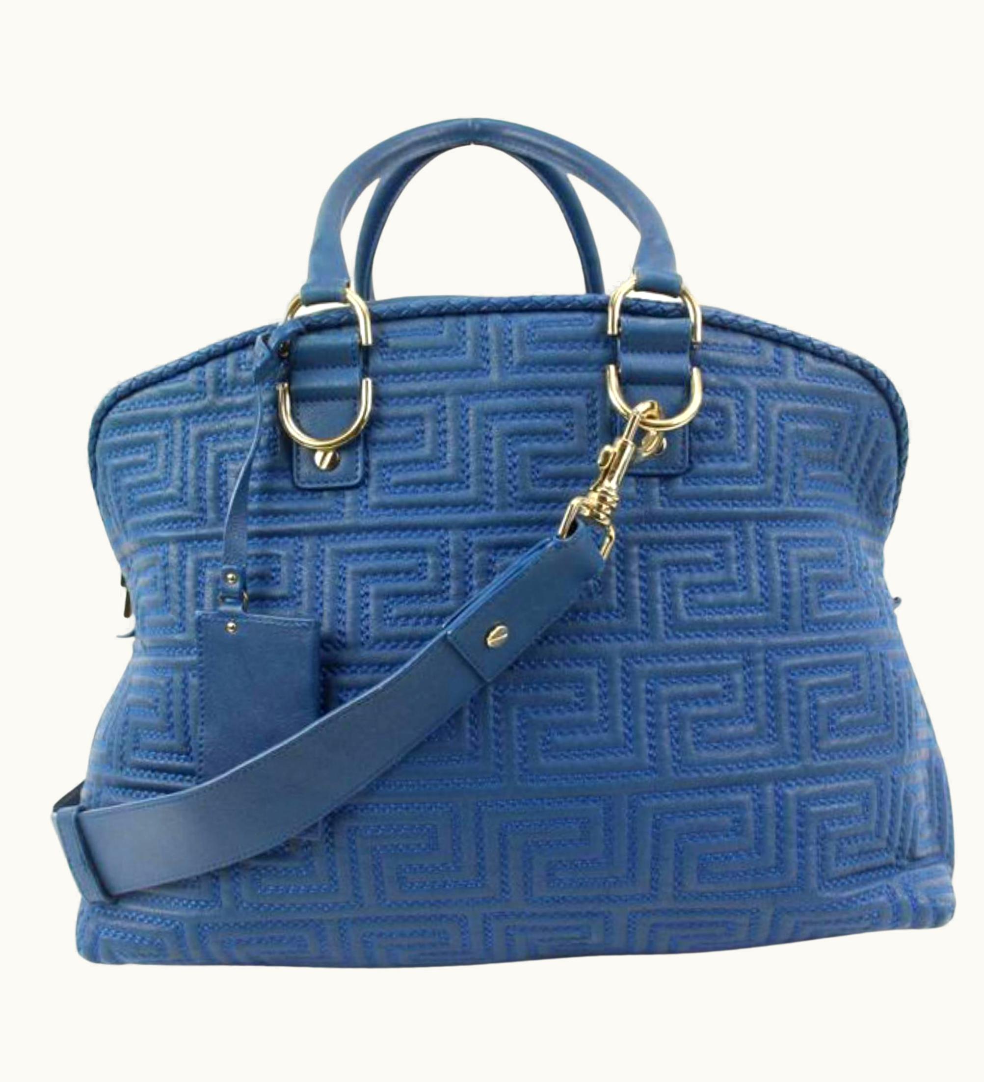 Versace Versace Couture Blue Quilted Leather Athena Vanitas 2way Dome Satchel 5v34s