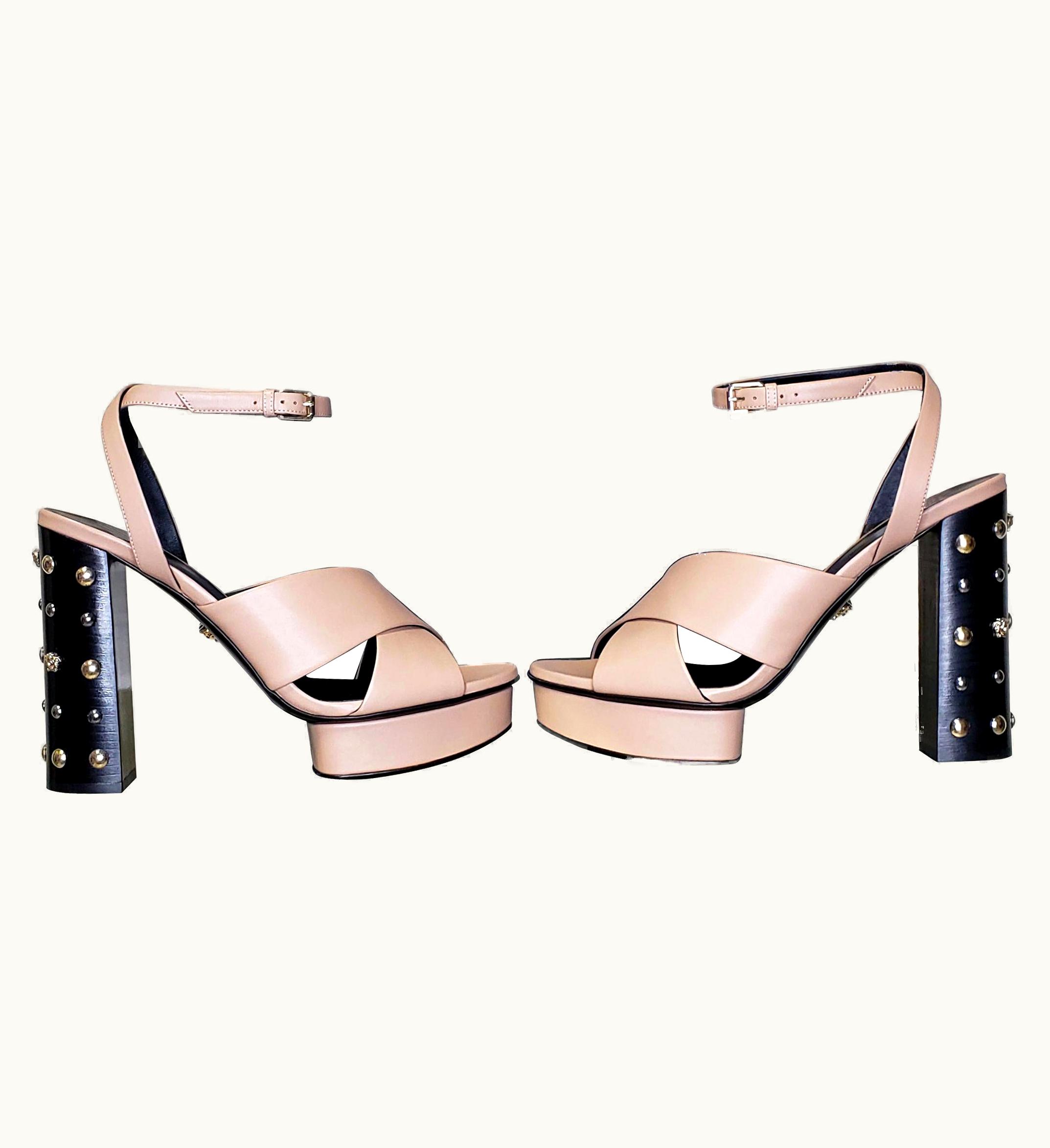 Versace Versace Beige Leather Sandals Shoes With Gold Medusa Studs 36.5