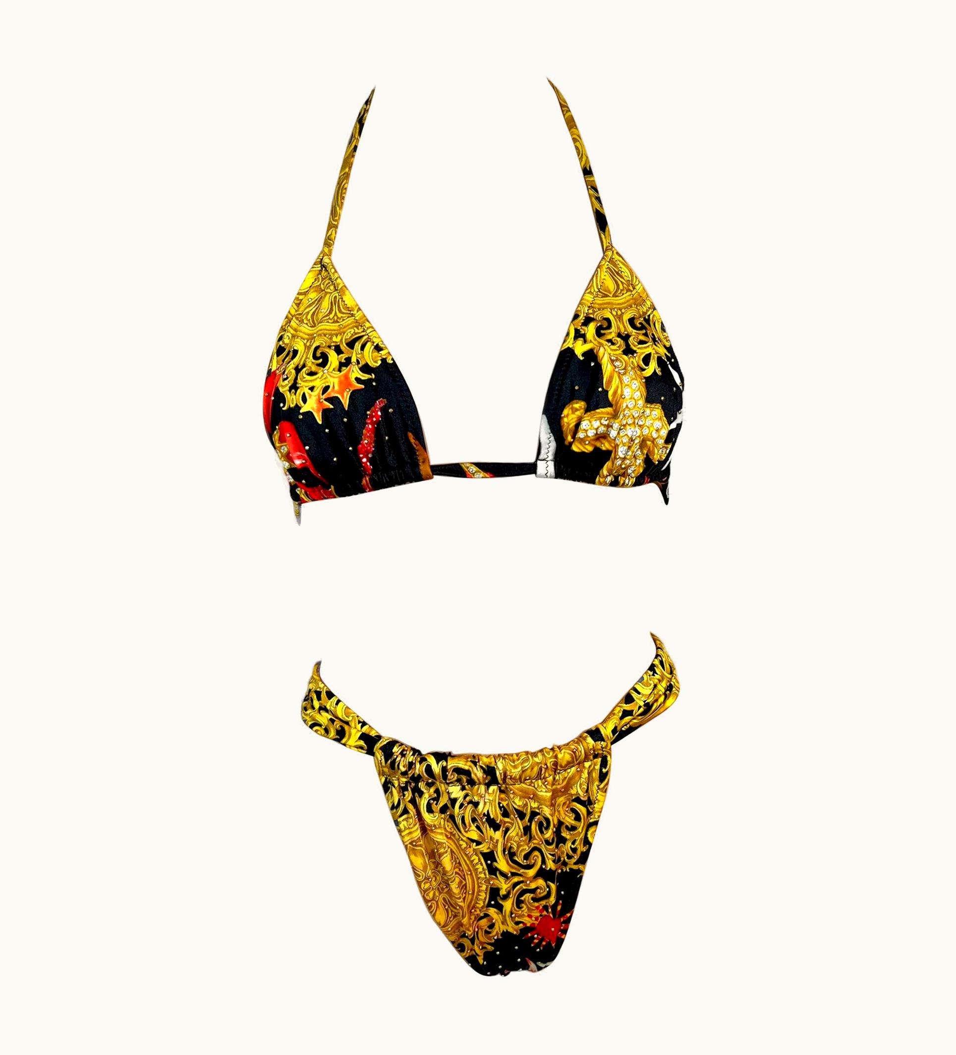 Gianni Versace Couture Gianni Versace S/S 1992 Baroque Embellished Two-Piece Bikini Swimsuit Swimwear