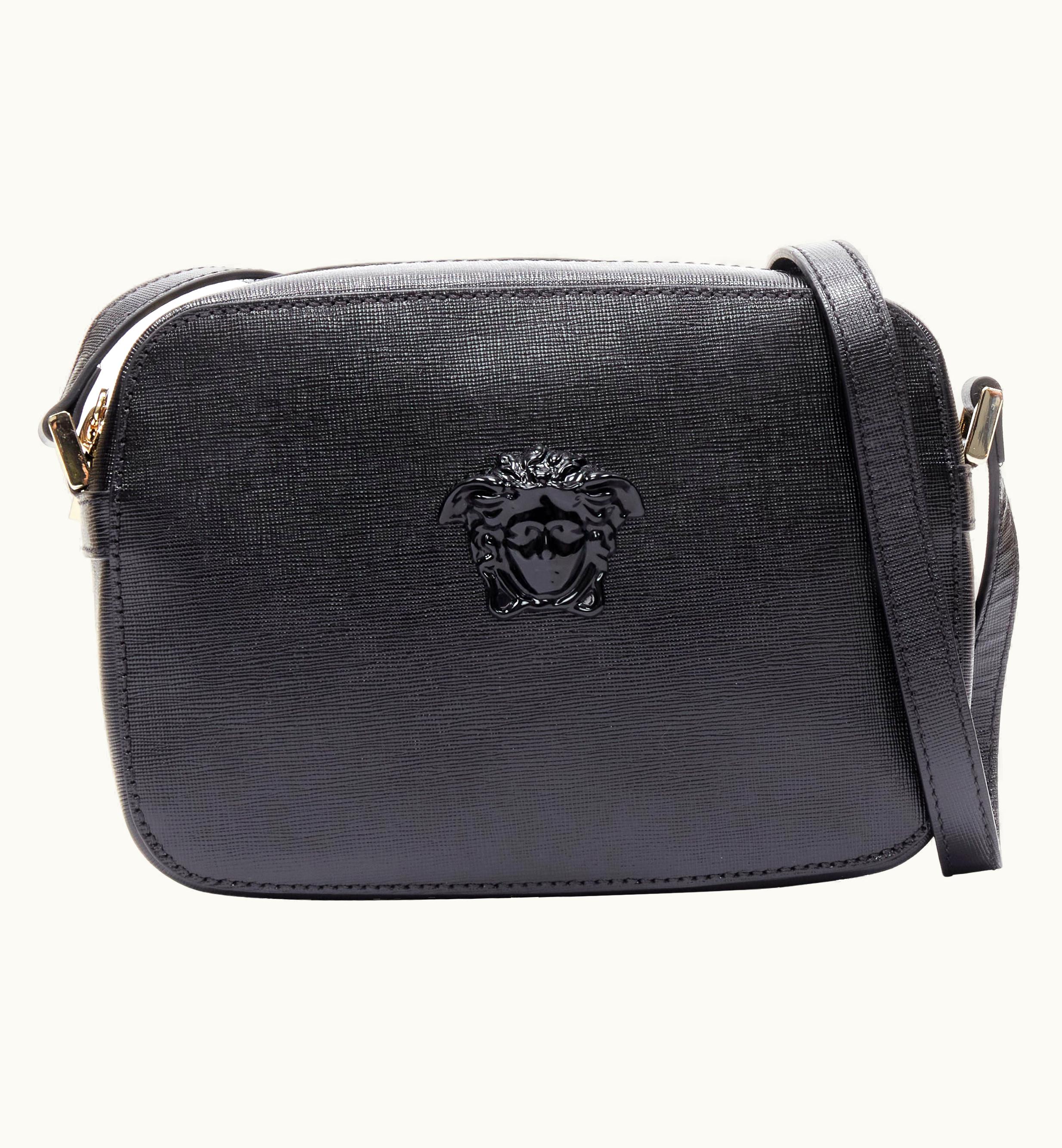 Versace Versace Palazzo Medusa Black Saffiano Top Zip Medium Crossbody Camera Bag