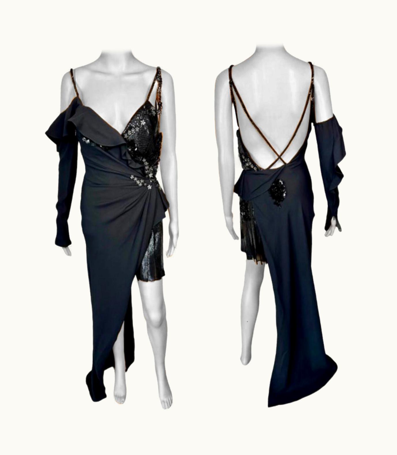 Versace Versace AW 2017 Runway Chainmail Crystal Asymmetric Black Evening Dress Gown UZ0577033