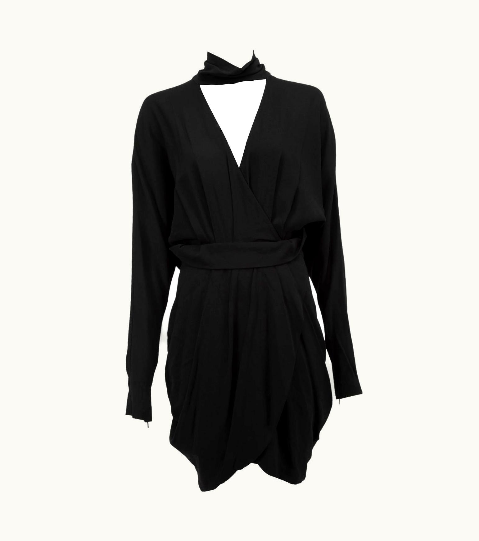 Versace Versace Women' Black High Neck Deep V Mini Wrap Dress UZ0577036