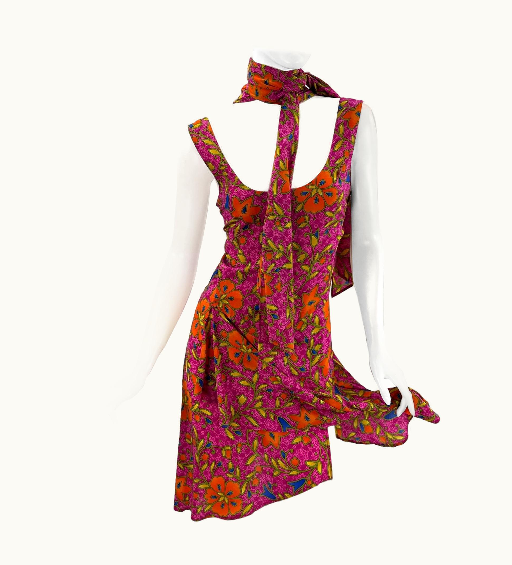 Versace 2001 Vintage Versace Floral Print Hot Pink Dress Italian 42 - Us