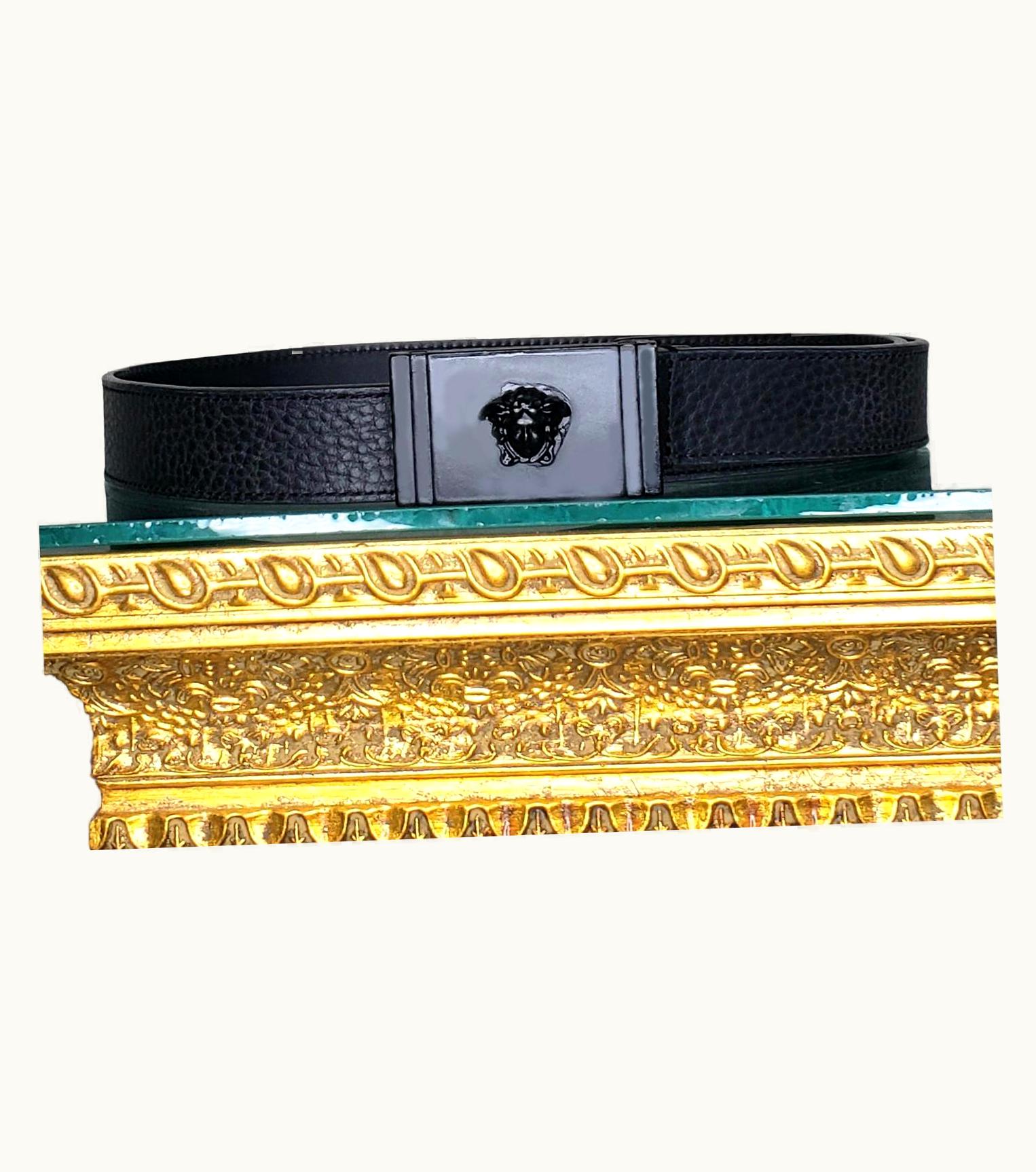 Versace Versace Black Leather Belt With Black Matt Medusa Head Buckle 80/32