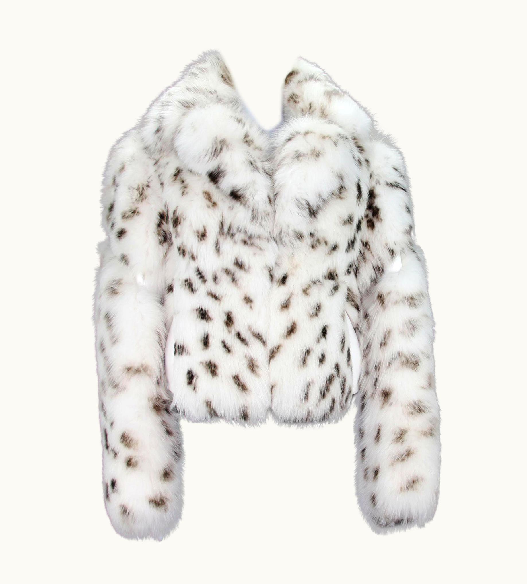 Versace Versace Women' Real Fox Leather Leopard Print White Fur Jacket