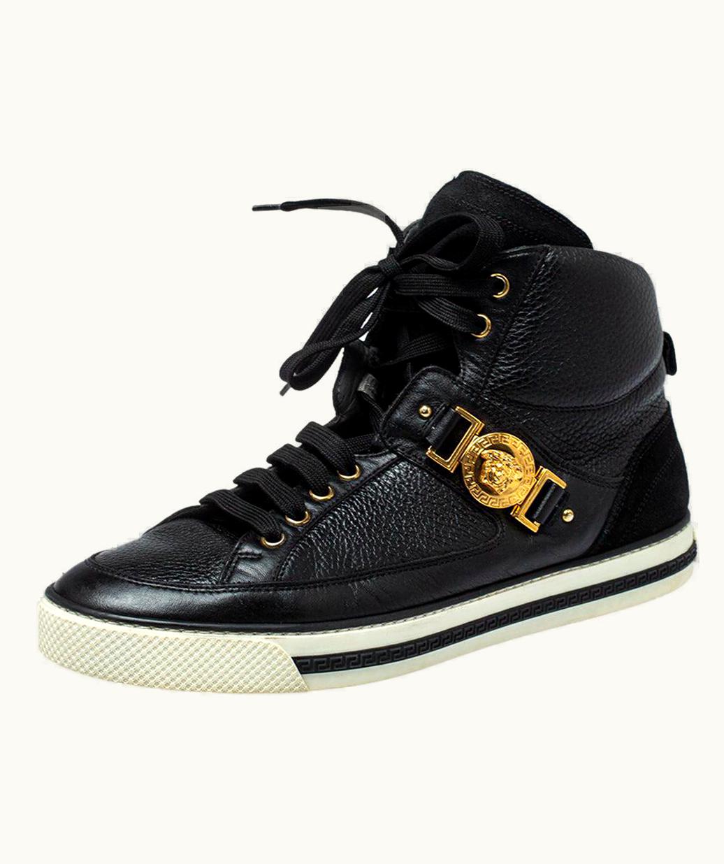 Versace Versace Black Leather And Suede Medusa Strap High Top Sneakers UZ0577050