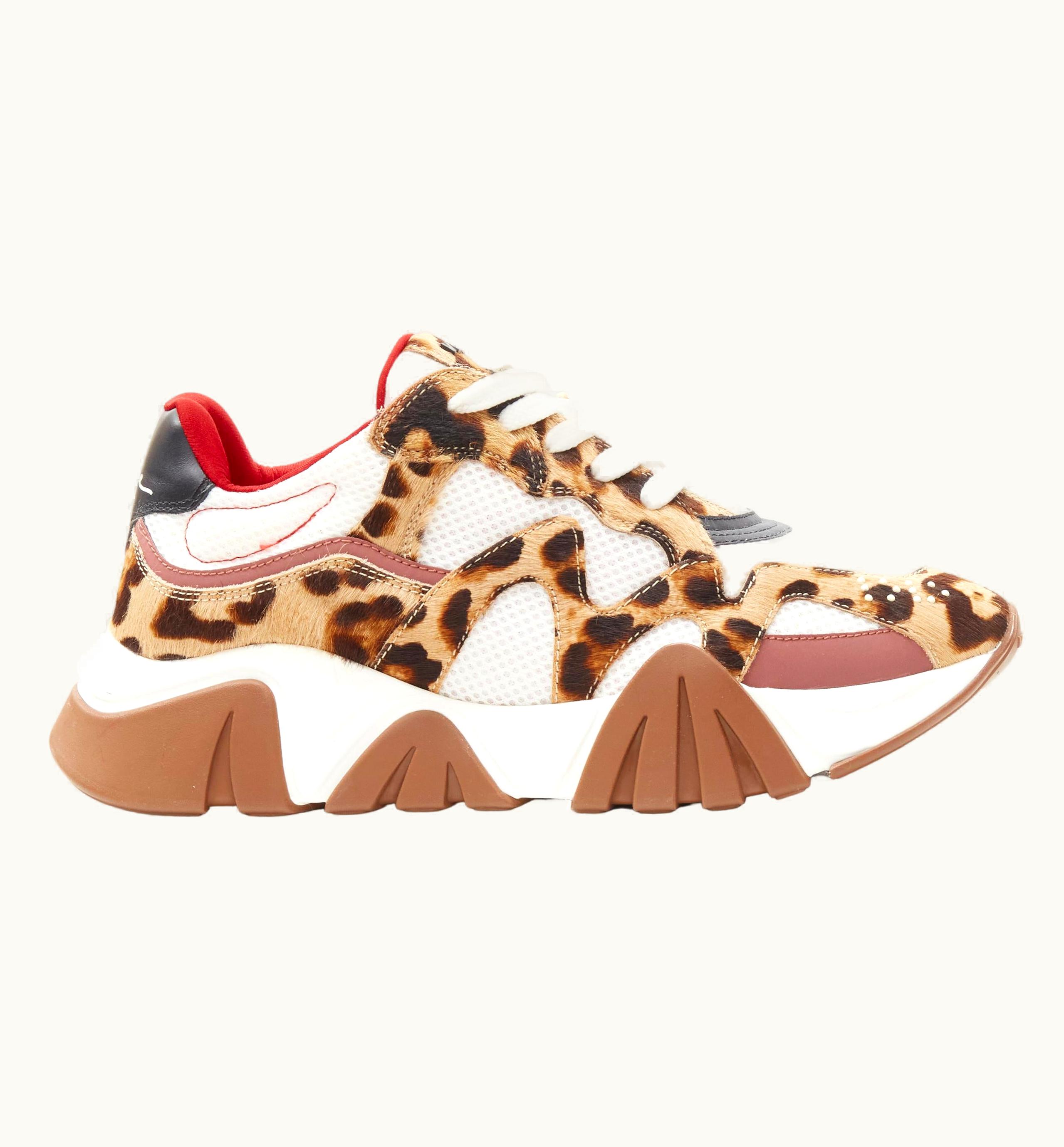 Versace Versace Squalo Brown Leopard Calfskin White Mesh Chunky Sneakers UZ0577054
