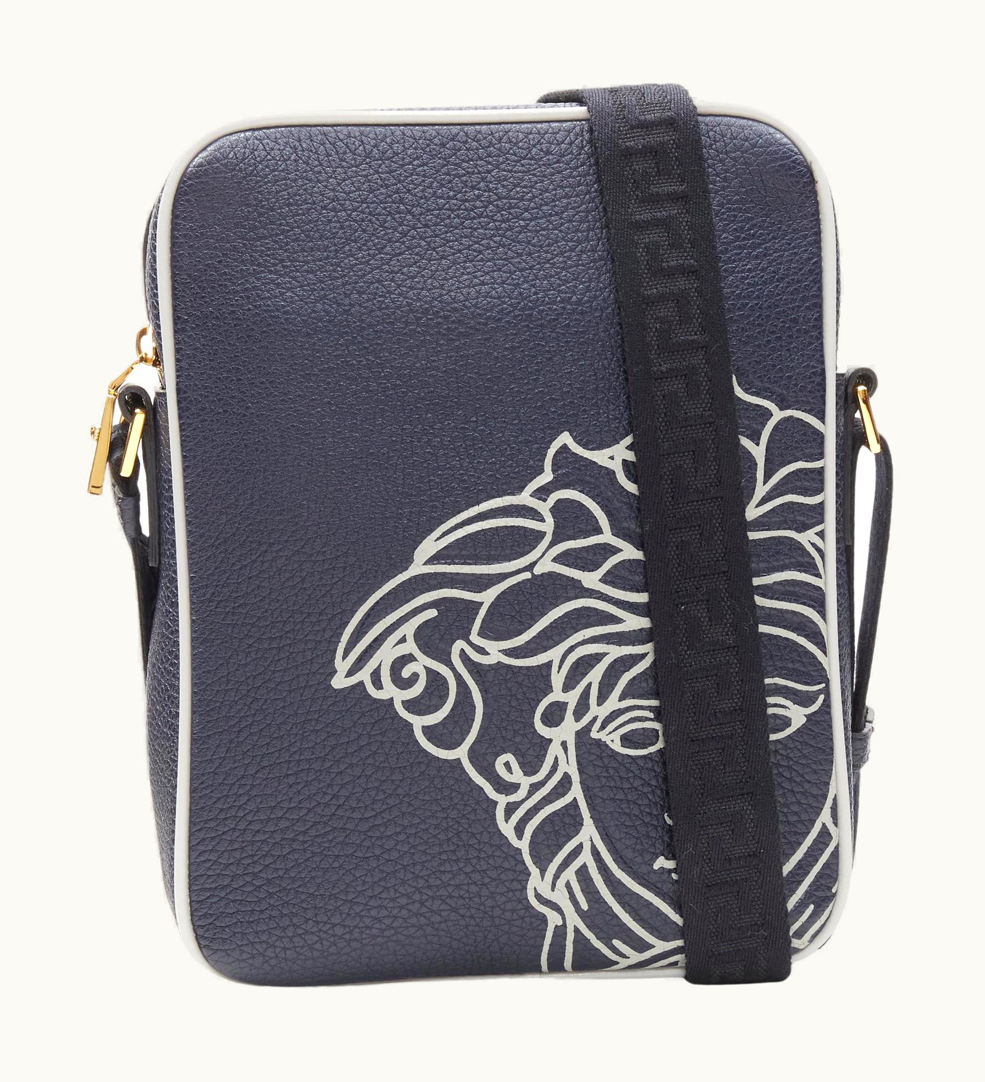Versace Versace Pop Medusa Navy Grey Calf Leather Greca Crossbody Messenger Bag UZ0577057