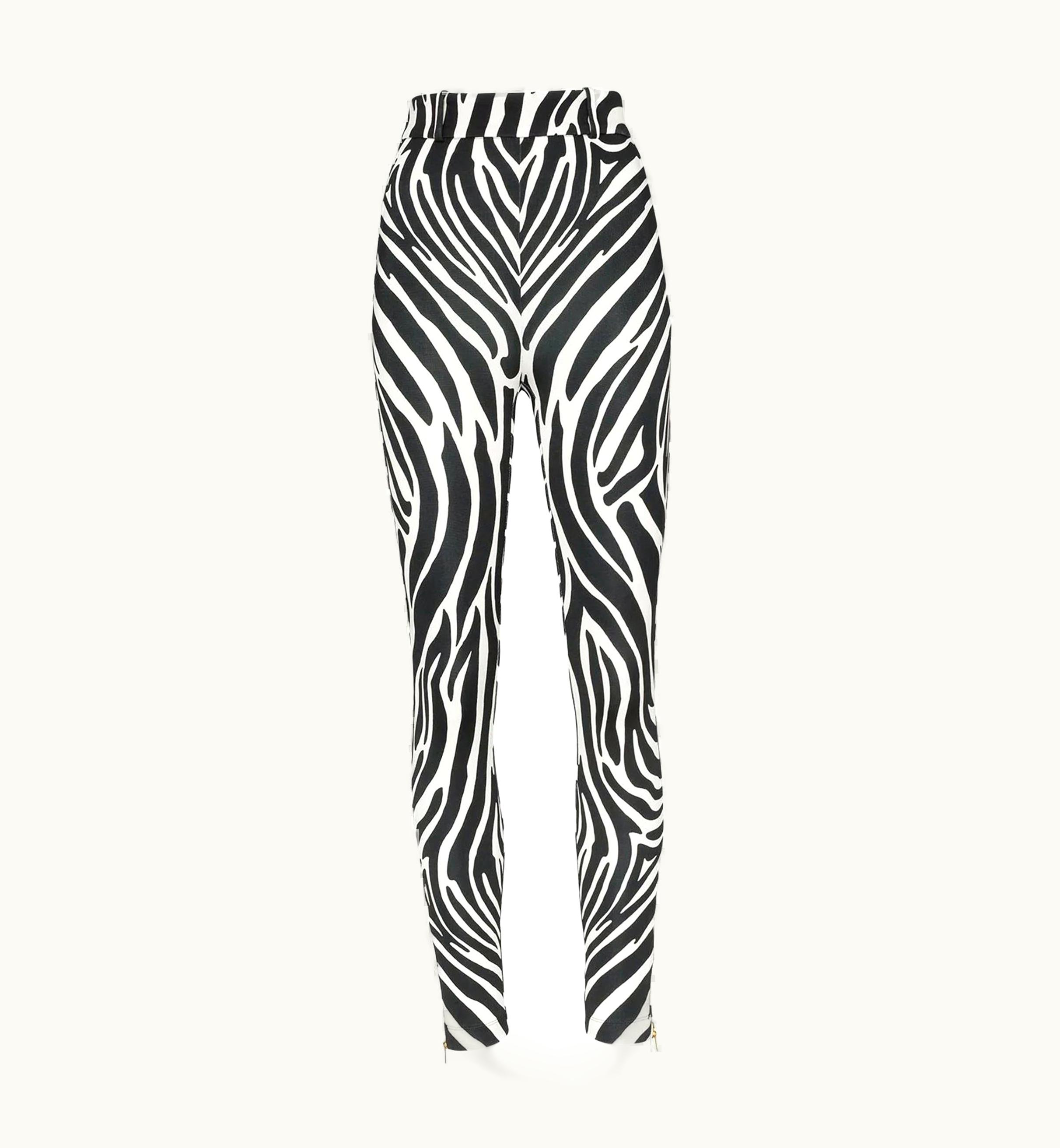 Versace Versace AW19 Black And White Zebra Print Formal Knit Leggings