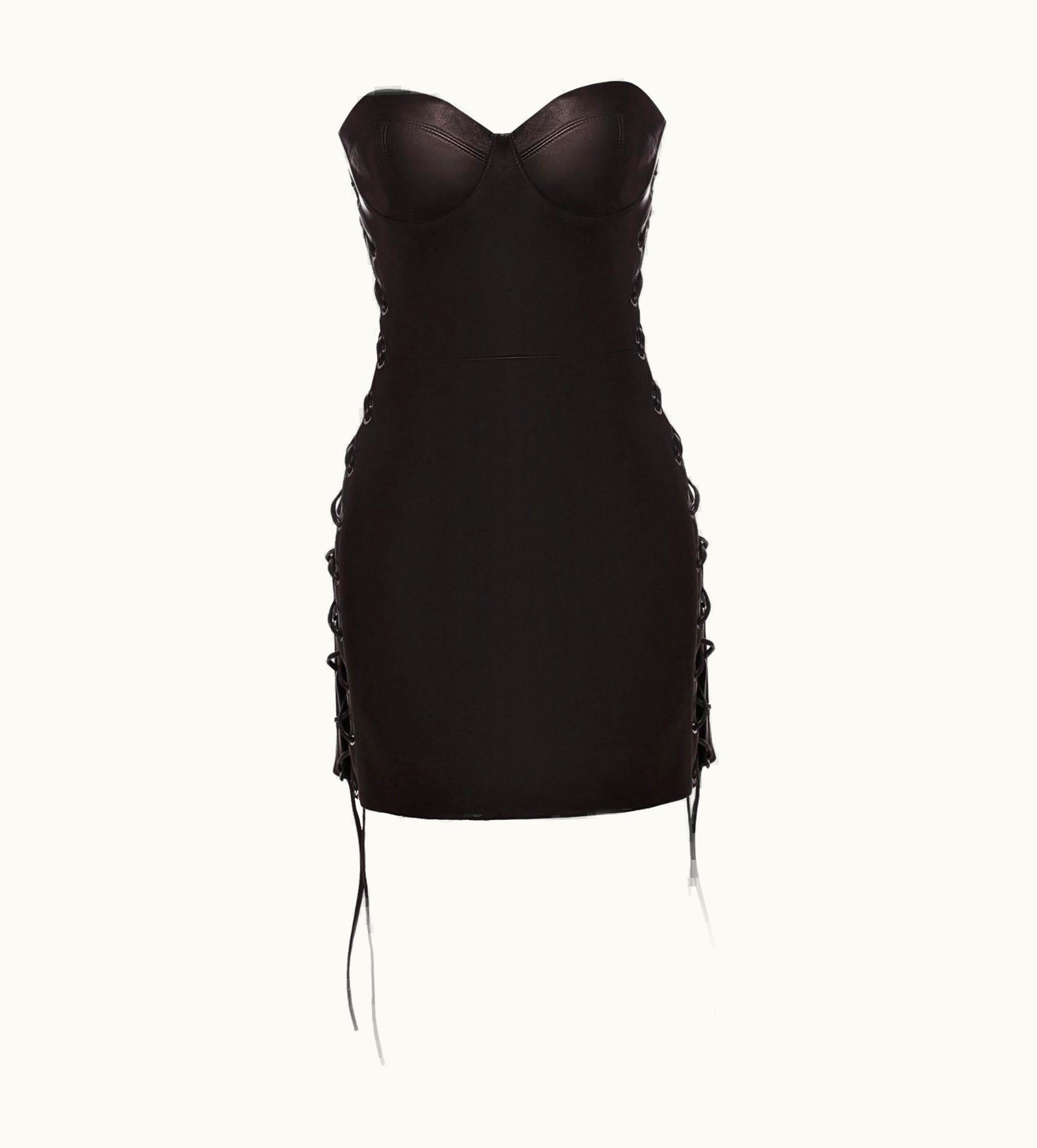 Versace Versace Spring 2020 Runway Black Lace Up Leather Mini Dress UZ0577063
