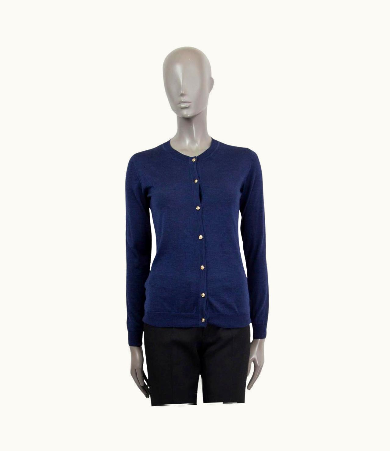 Versace Versace Navy Blue Cashmere & Silk Button Front Crewneck Cardigan Sweater