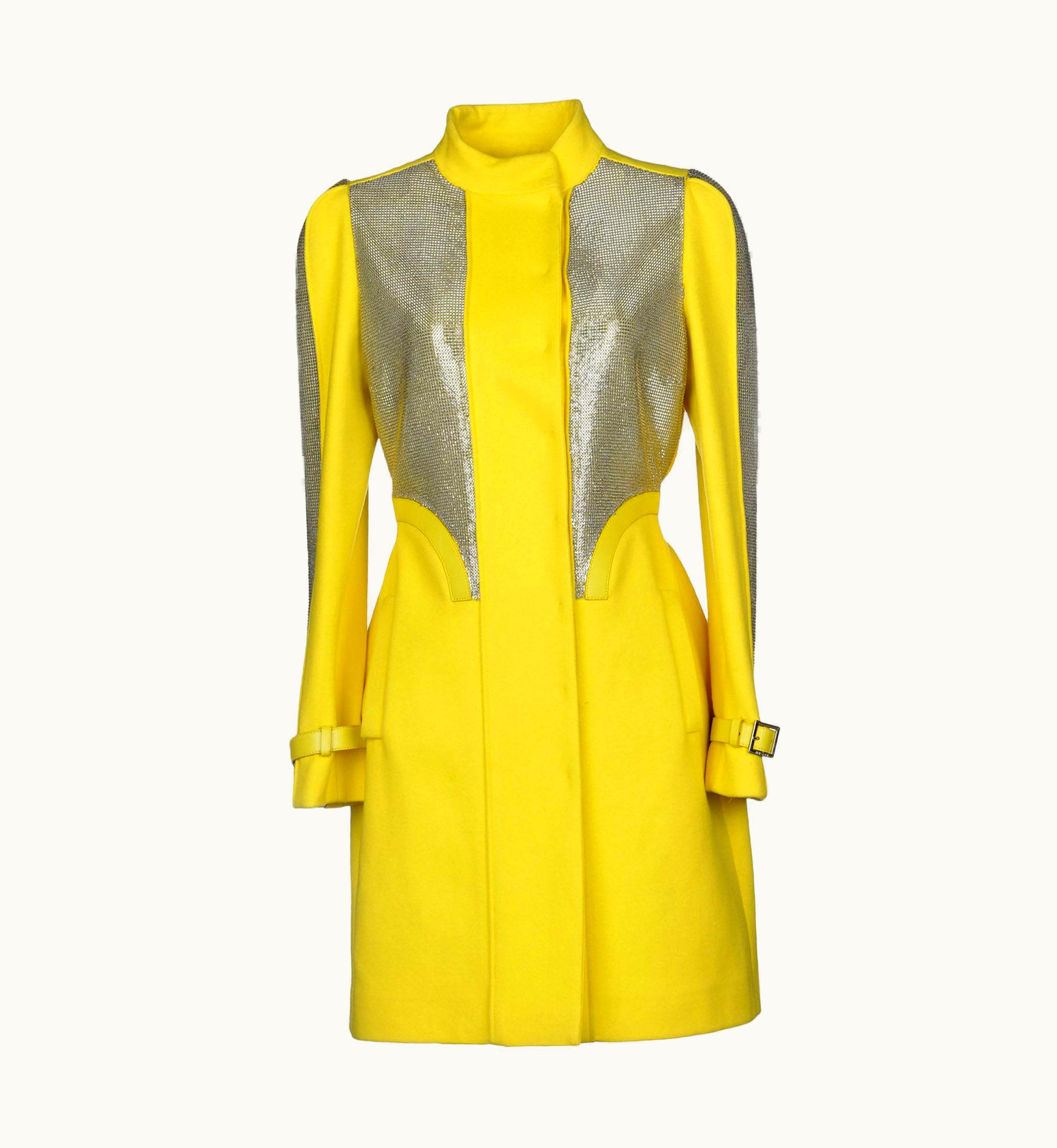 Versace Versace Chain Mesh Panel Yellow Wool Coat It. 38 - Us
