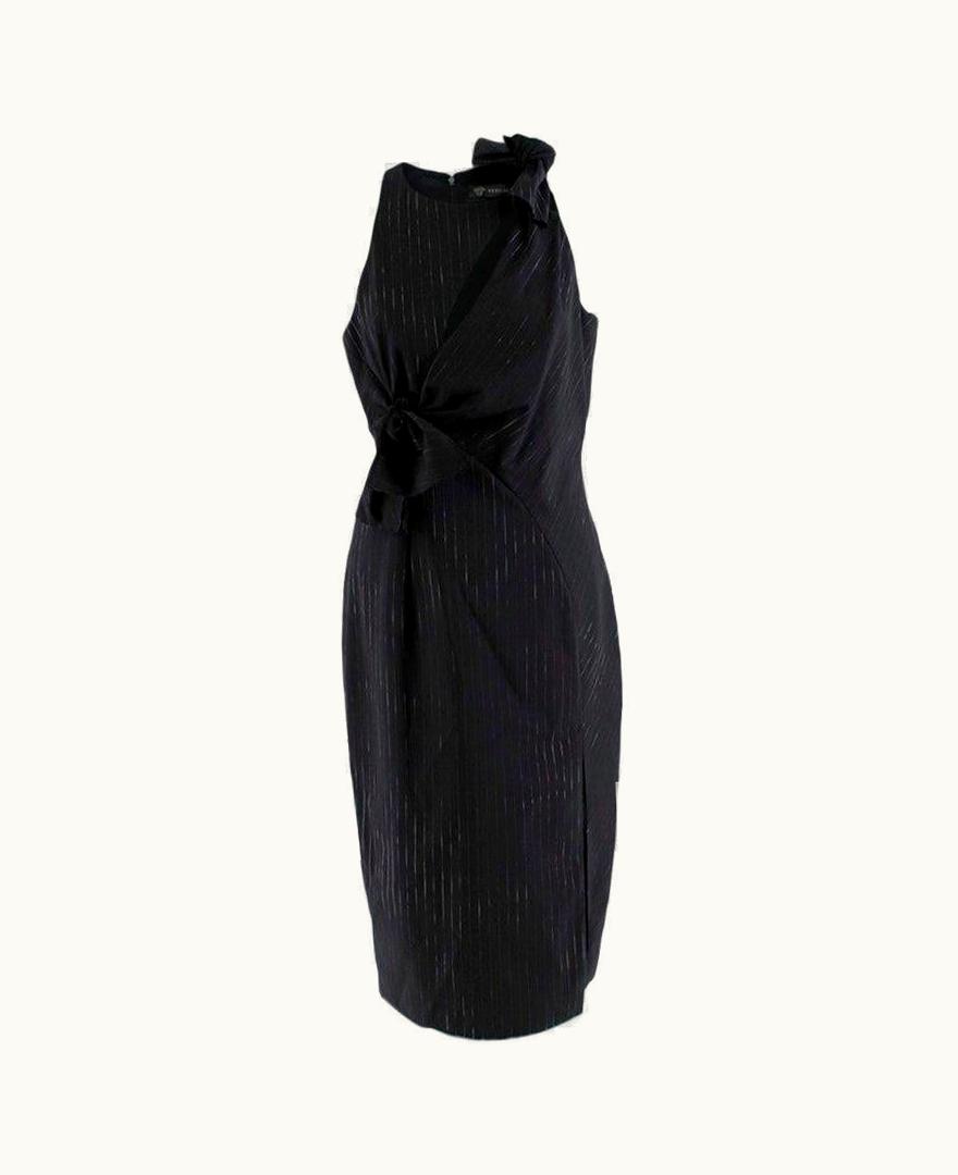 Versace Versace Pinstripe Asymmetric Knot Dress With High Slit