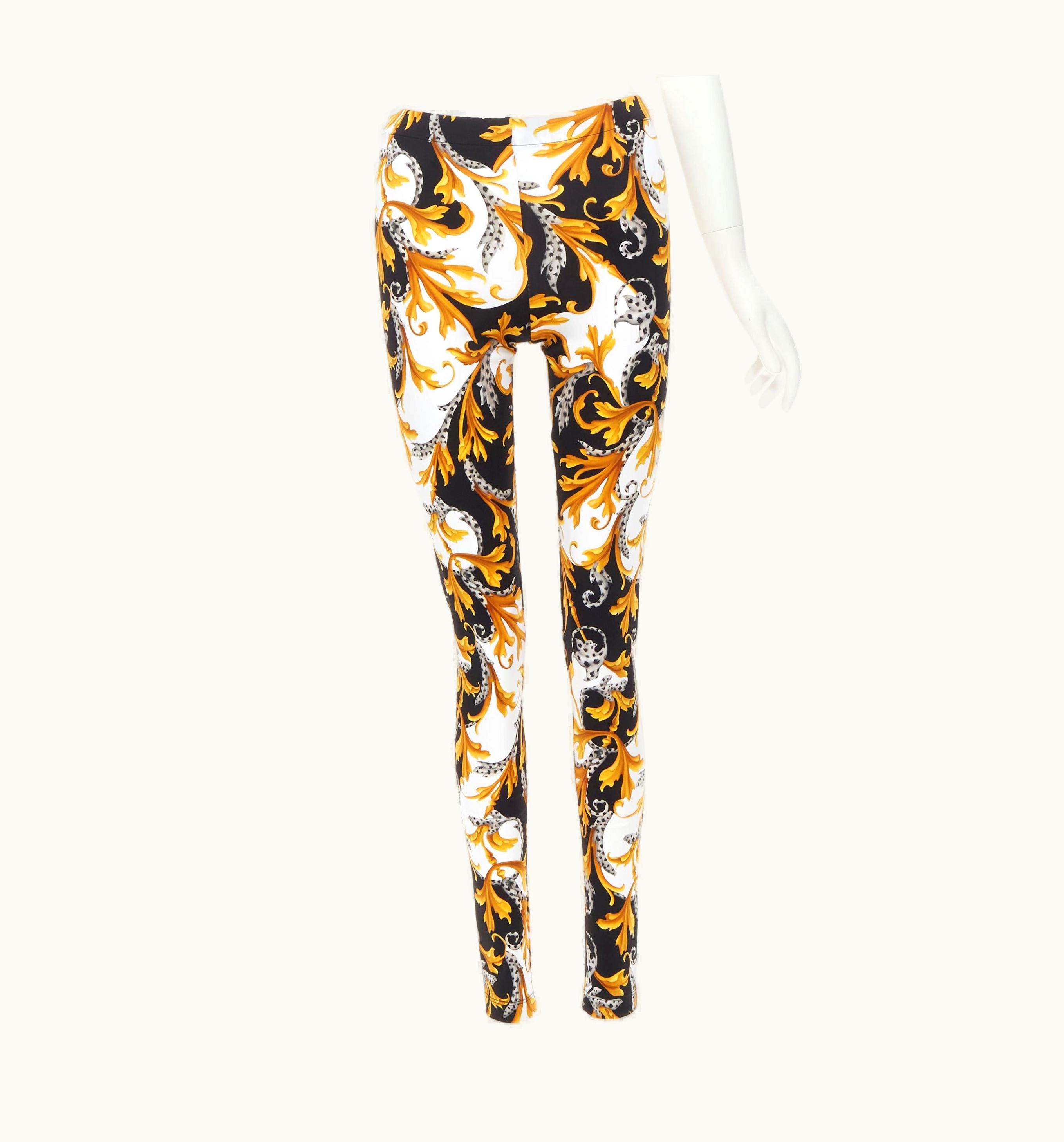 Versace Versace Barocco Acanthus Black Gold Signature Floral Legging Pants UZ0577077