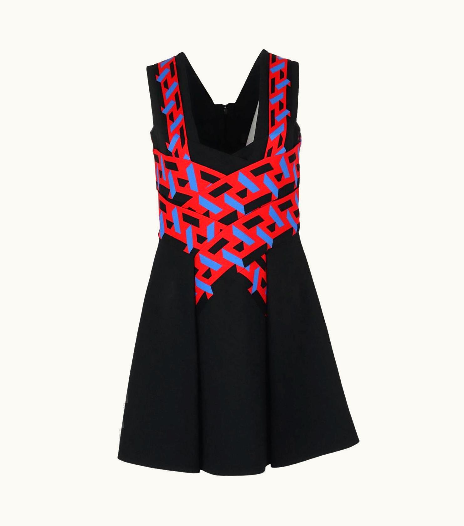 Versace Versace Pleated Crepe And Jacquard Knit Mini Dress It 42 Uk