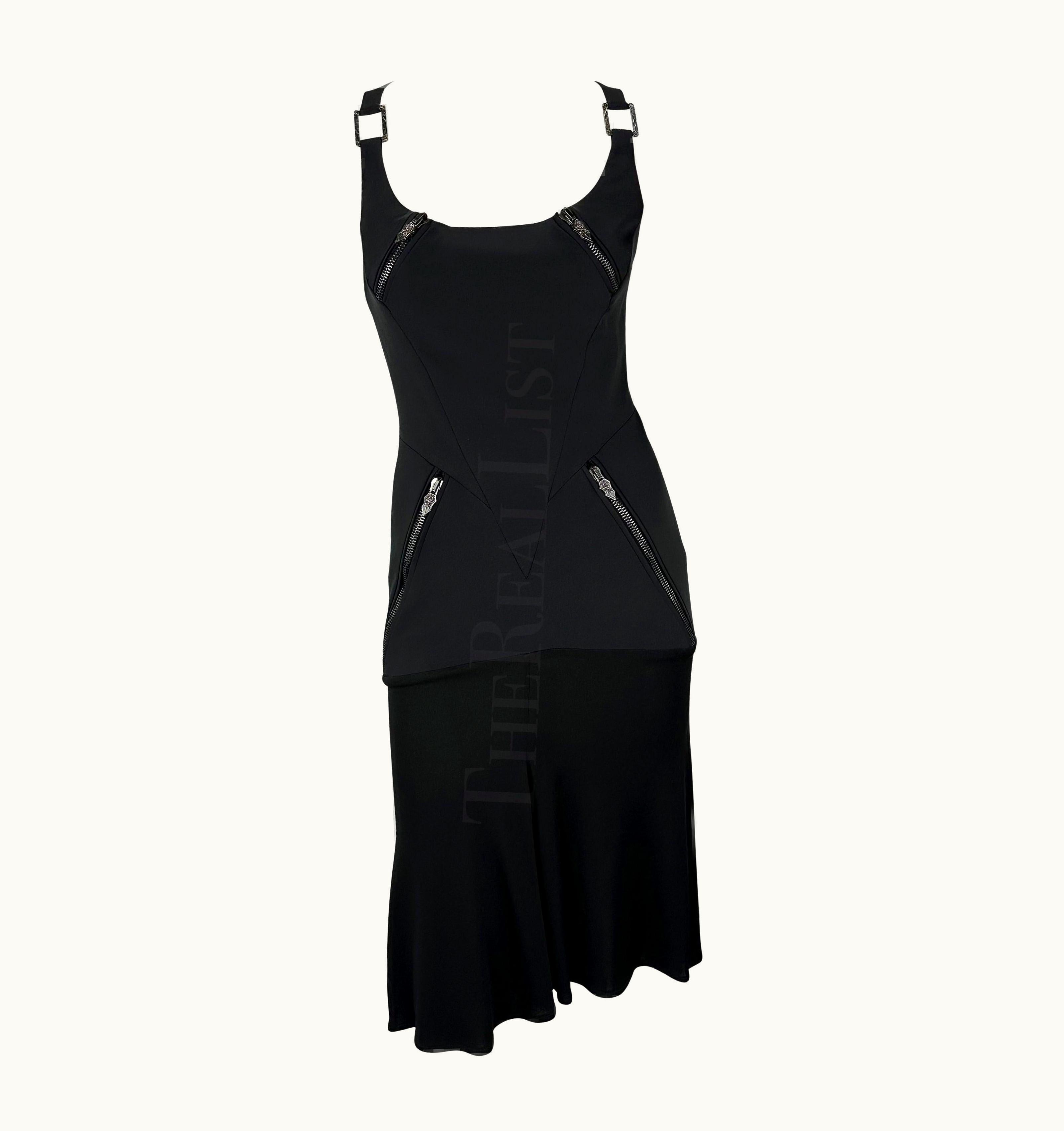 Versace AW 2003 Versace By Donatella Black Zipper Flare Runway Dress
