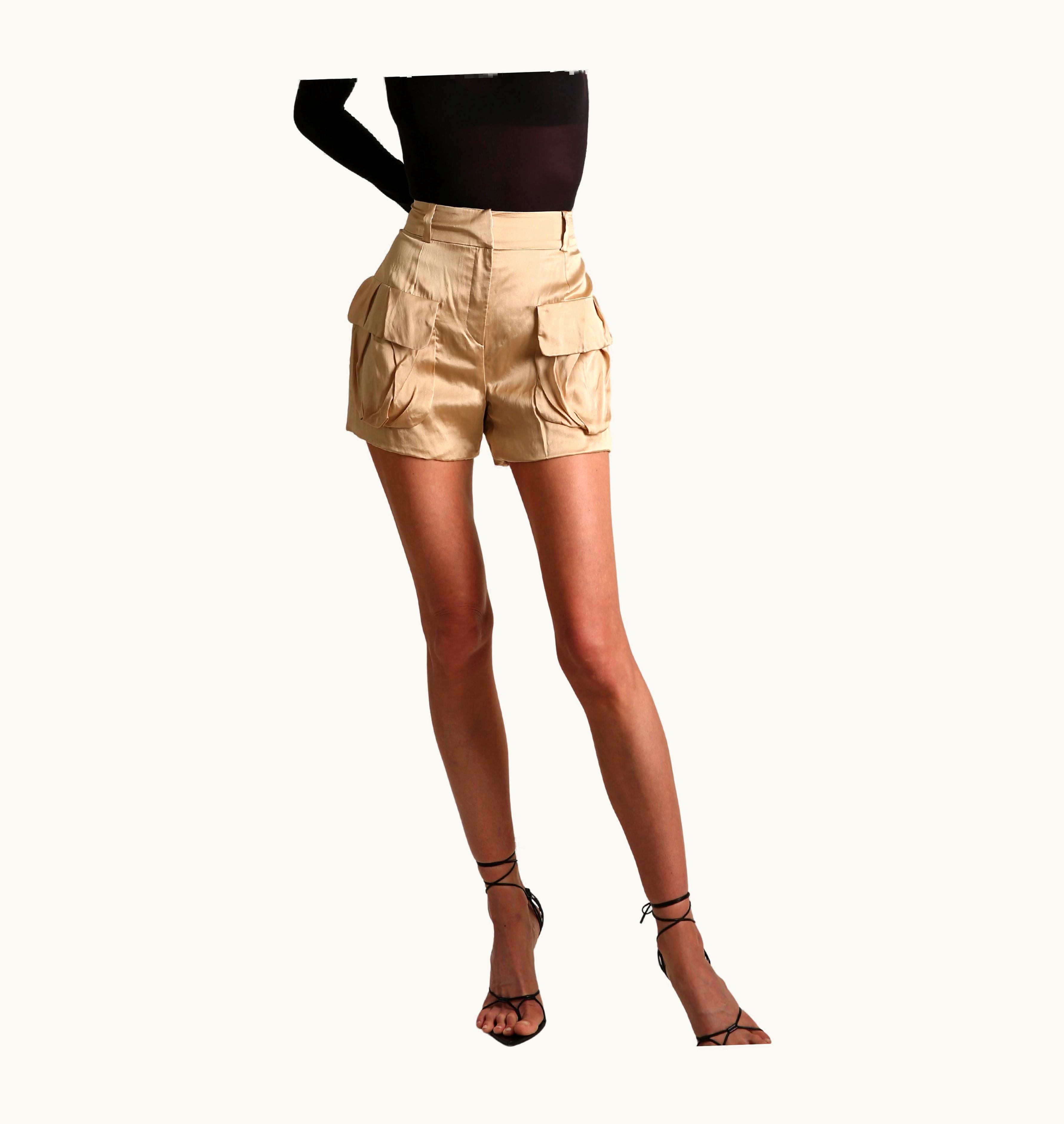 Versace Versace S/S Silk Beige Oversized Pocket Cargo Dress Shorts It