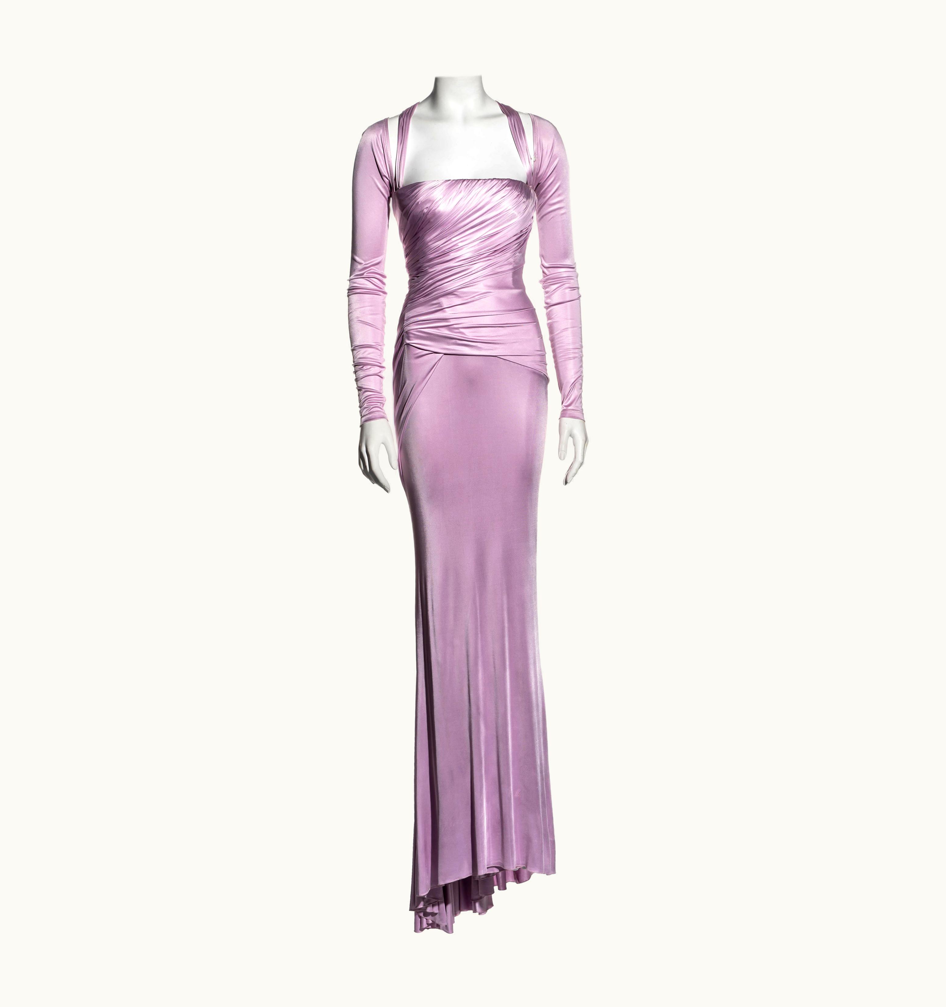 Versace Versace Lilac Viscose Corseted Long Sleeve Bias Cut Evening Dress, S/S 2007